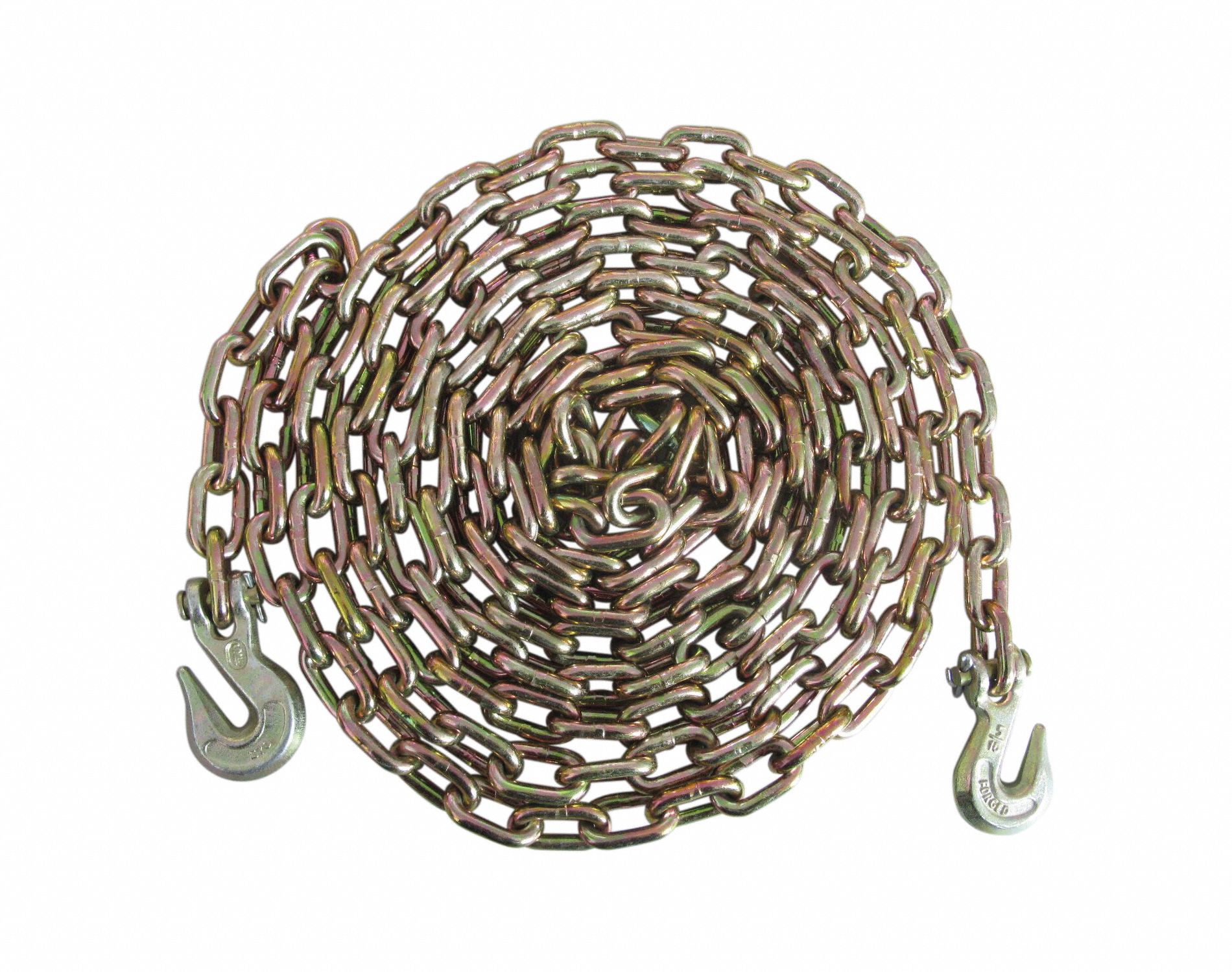 CHAIN, 3/8 IN X 16 FT L, STEEL, 6,600 LB LOAD LIMIT, PLATED ALLOY