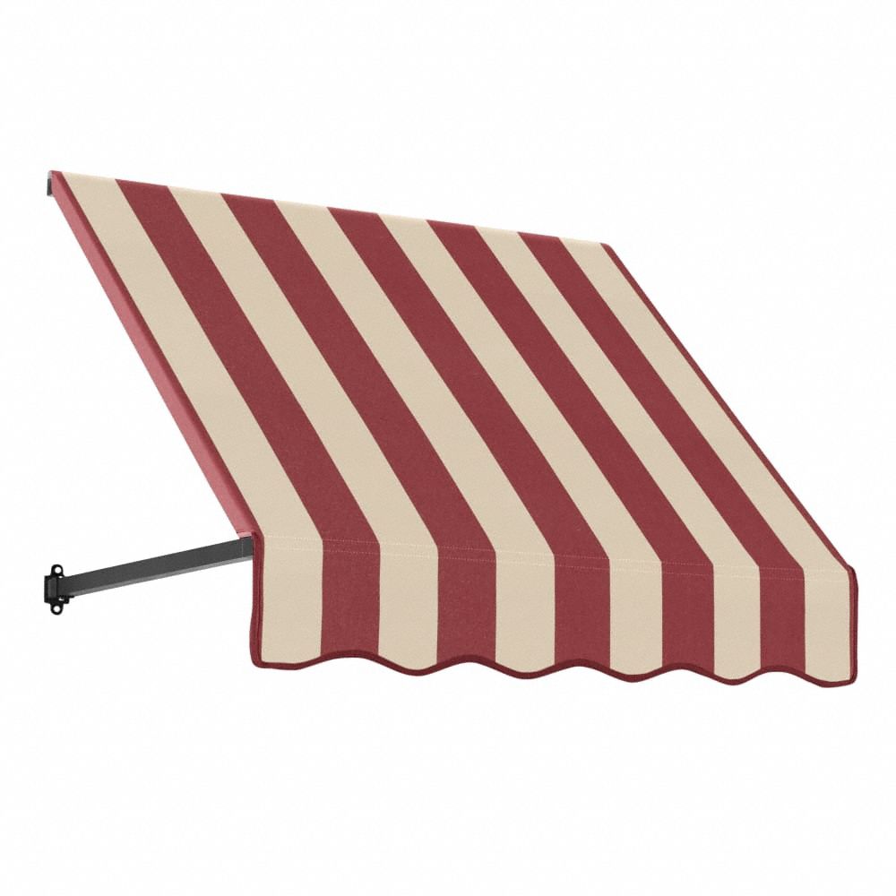 Open-Sided Slope Awning: Acrylic Fabric, Aluminum, Red/Tan, 40 1/2 in Overall Wd, 56 in x 36 in