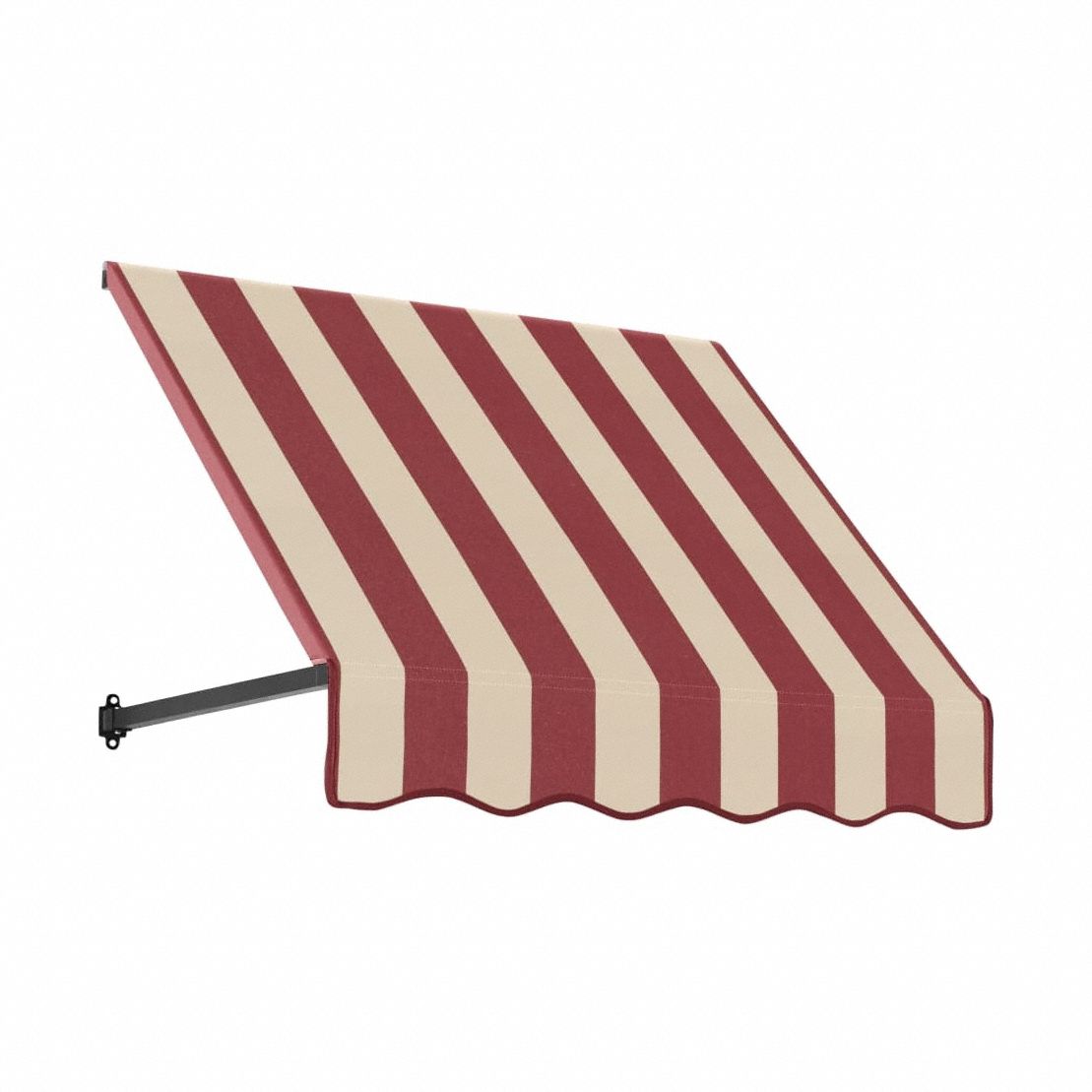 Open-Sided Slope Awning: Acrylic Fabric, Aluminum, Wall Mounting, Red/Tan, 40 1/2 in Overall Wd