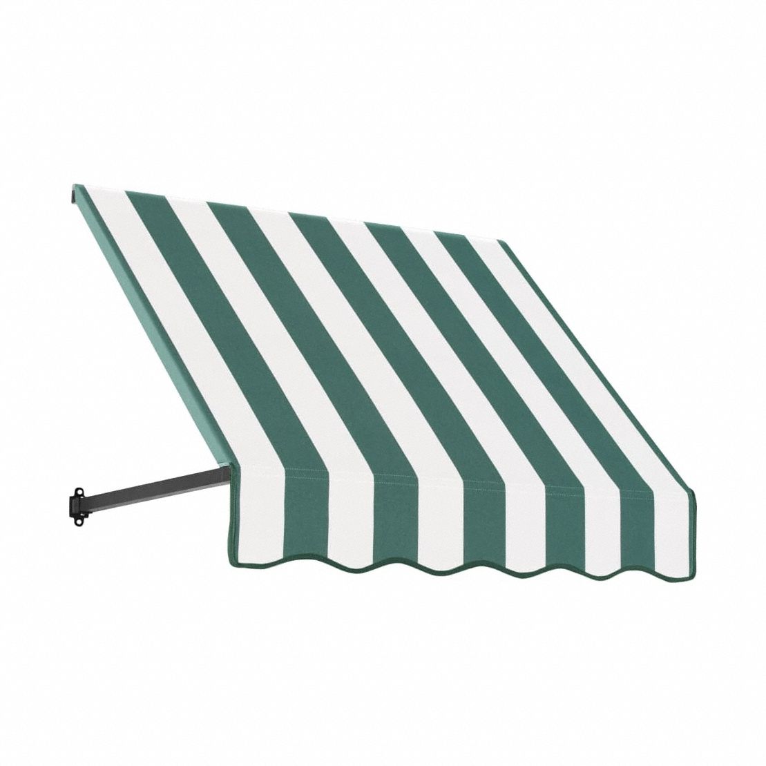 Open-Sided Slope Awning: Acrylic Fabric, Aluminum, Wall Mounting, Green/White, 40 1/2 in Overall Wd