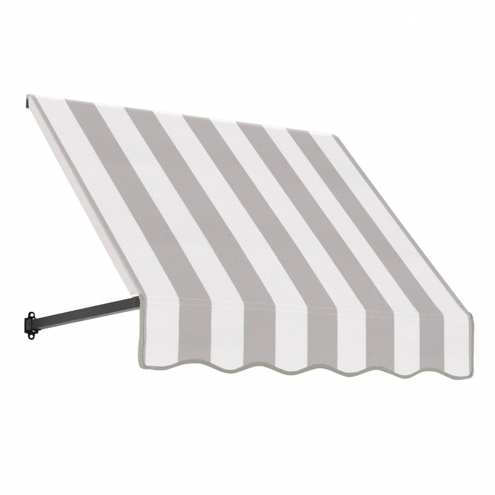 Open-Sided Slope Awning: Acrylic Fabric, Aluminum, Gray/White, 40 1/2 in Overall Wd, 56 in x 36 in