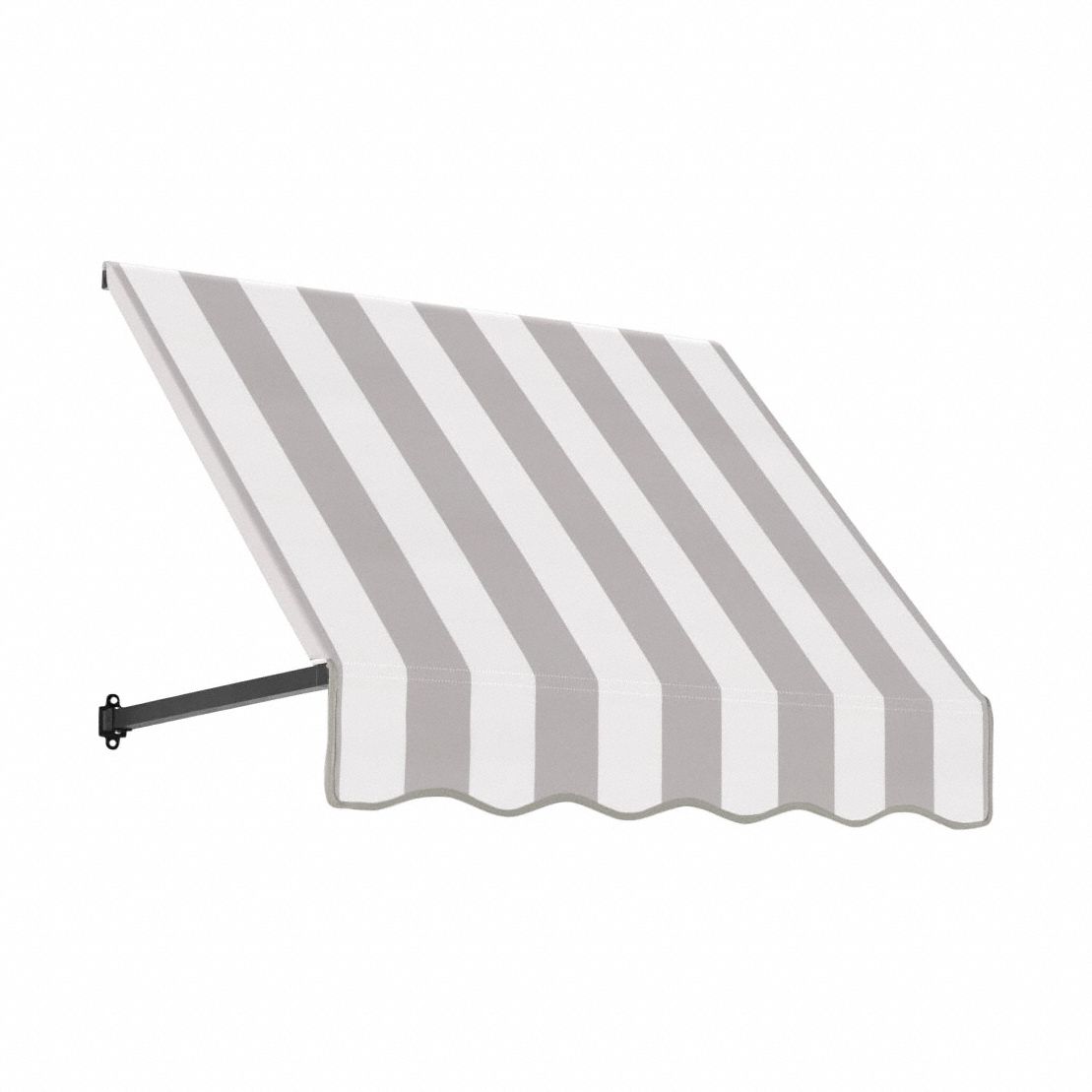 Open-Sided Slope Awning: Acrylic Fabric, Aluminum, Wall Mounting, Gray/White, 40 1/2 in Overall Wd