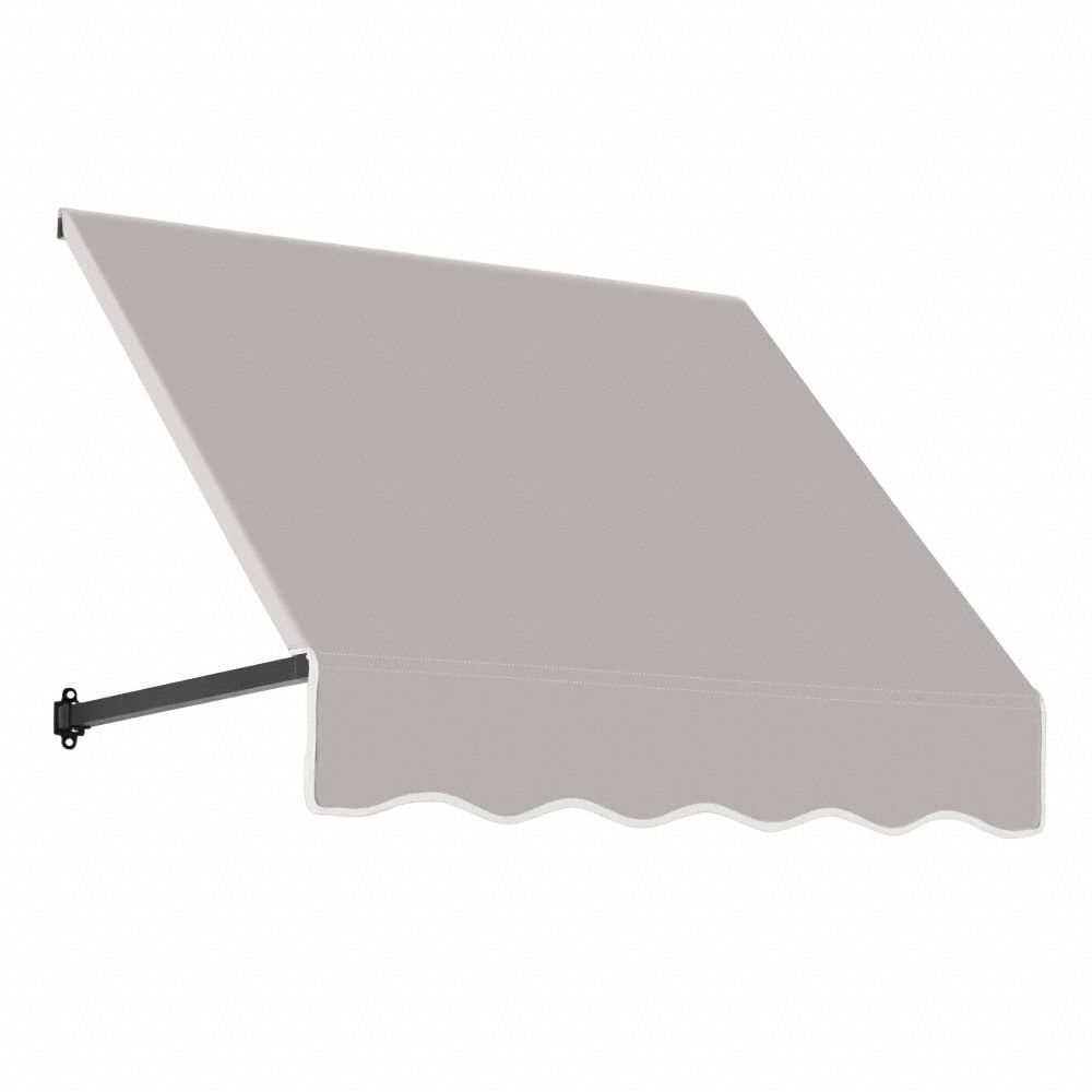 Open-Sided Slope Awning: Acrylic Fabric, Aluminum, Gray, 40 1/2 in Overall Wd, 56 in x 36 in