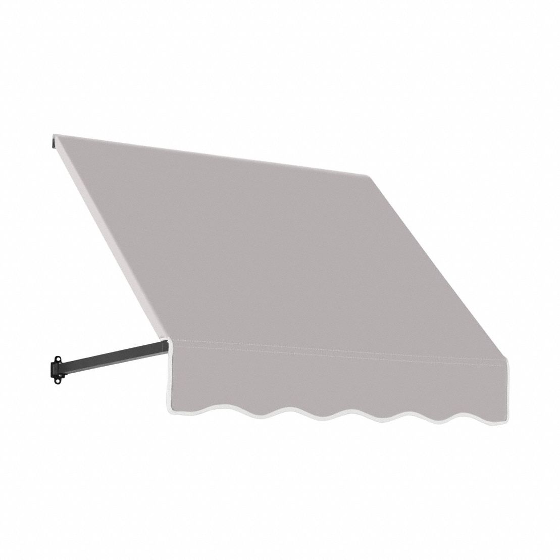 Open-Sided Slope Awning: Acrylic Fabric, Aluminum, Wall Mounting, Gray, 40 1/2 in Overall Wd
