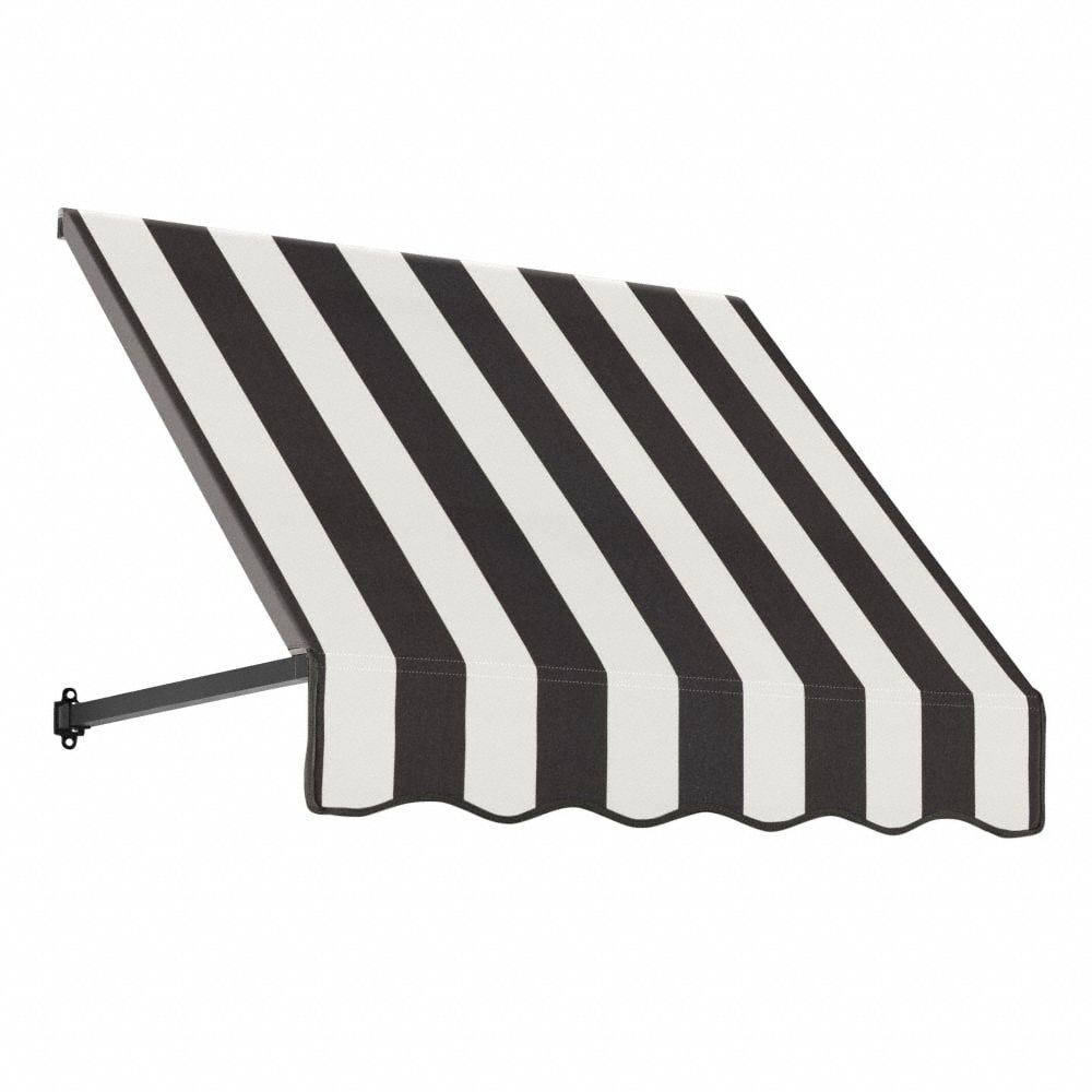 Open-Sided Slope Awning: Acrylic Fabric, Aluminum, Black/White, 40 1/2 in Overall Wd, 56 in x 48 in