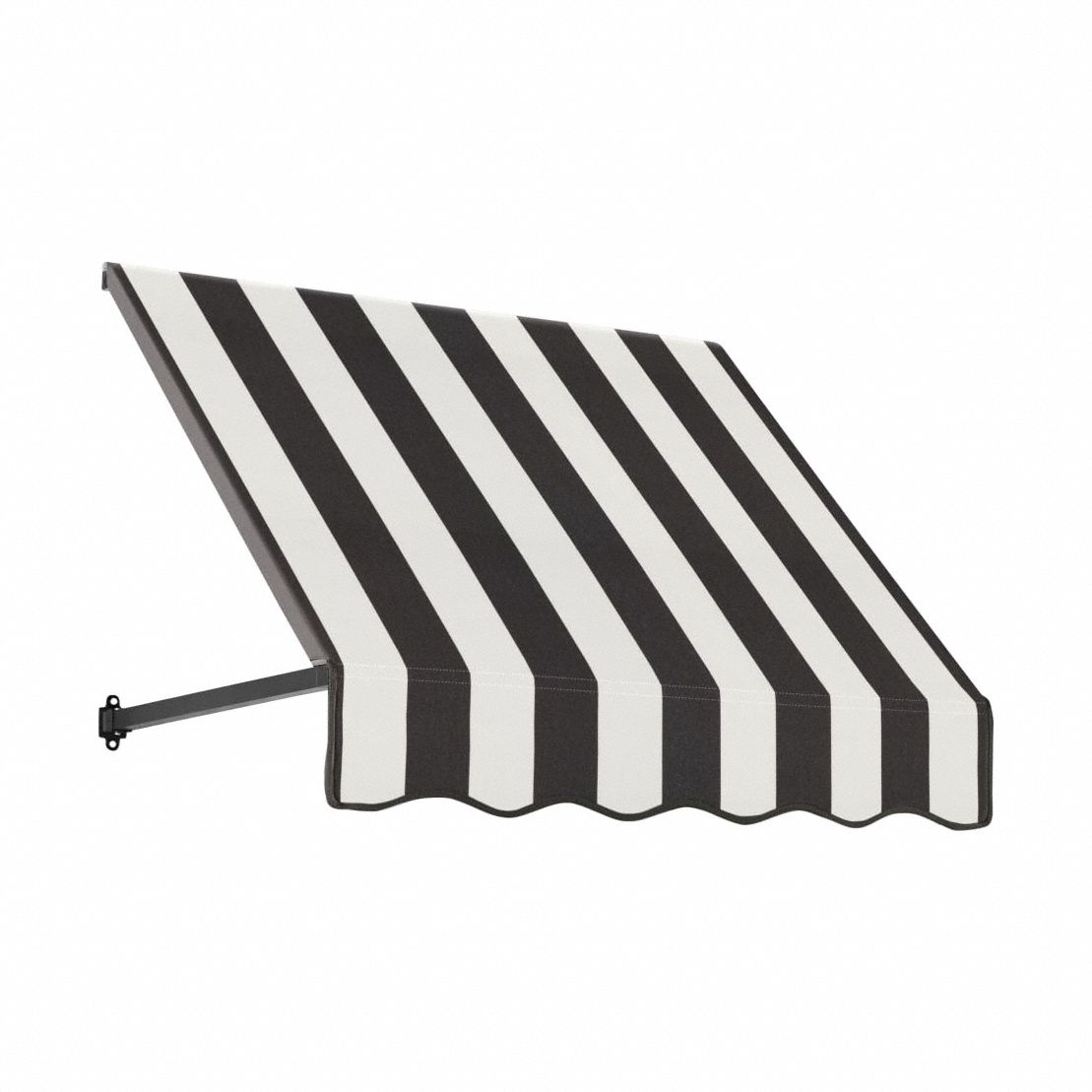 Open-Sided Slope Awning: Acrylic Fabric, Aluminum, Wall Mounting, Black/White, 40 1/2 in Overall Wd