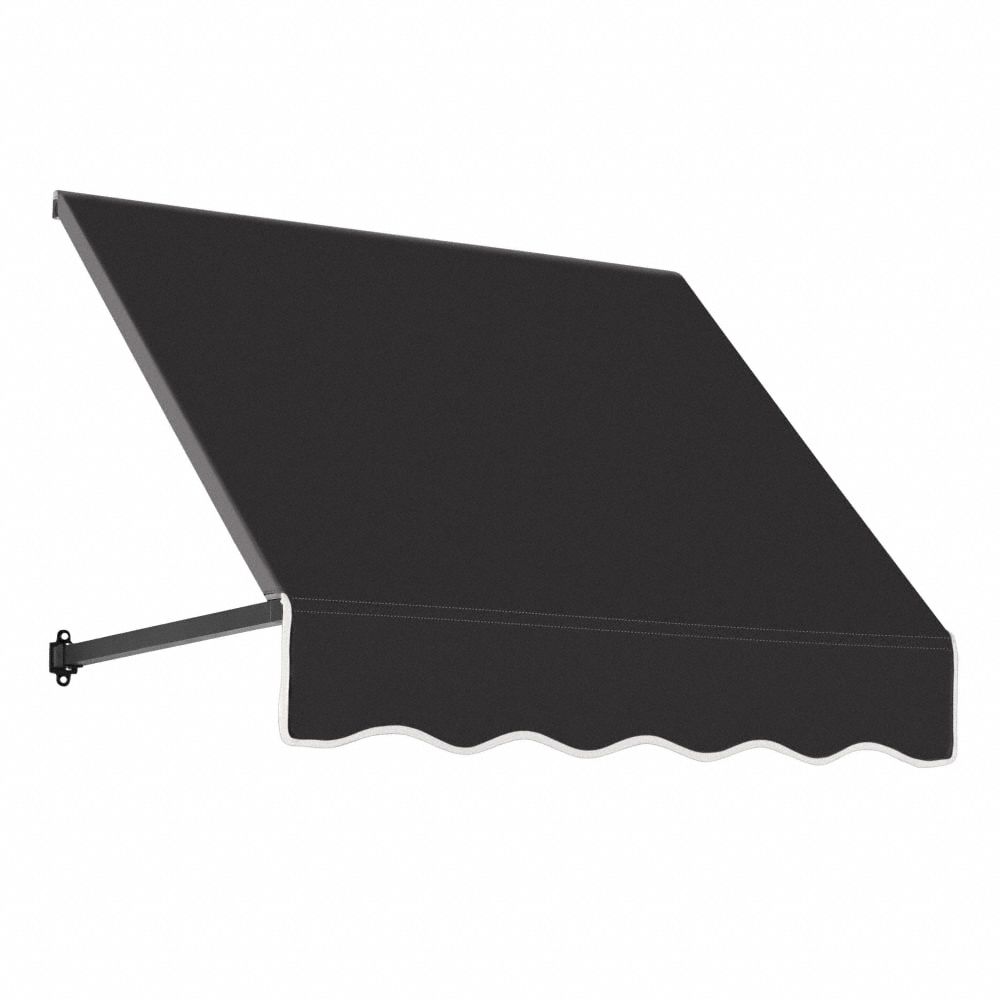 Open-Sided Slope Awning: Acrylic Fabric, Aluminum, Black, 40 1/2 in Overall Wd, 56 in x 36 in