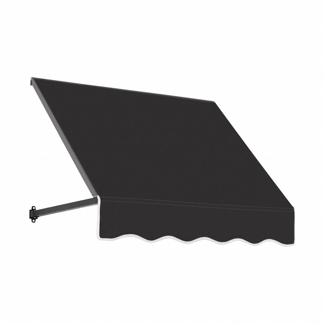 Open-Sided Slope Awning: Acrylic Fabric, Aluminum, Wall Mounting, Black, 40 1/2 in Overall Wd
