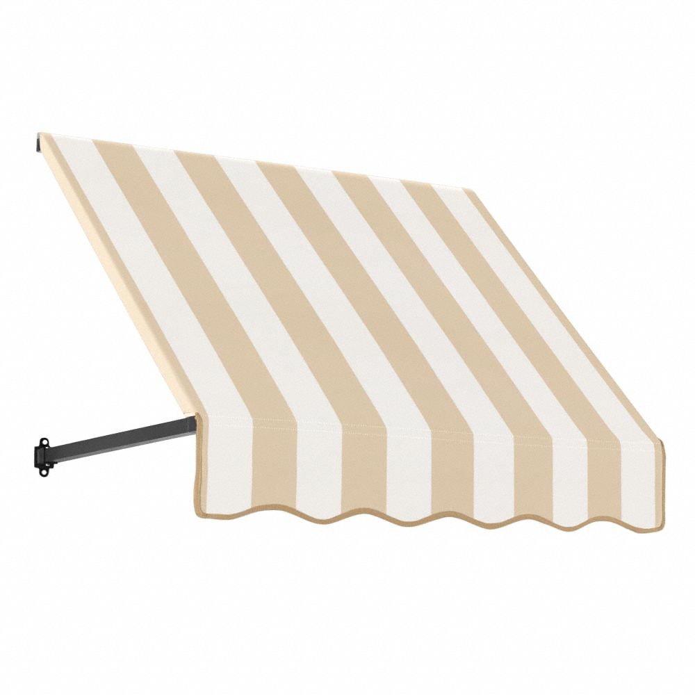 Open-Sided Slope Awning: Acrylic Fabric, Aluminum, Linen/White, 40 1/2 in Overall Wd, 56 in x 36 in