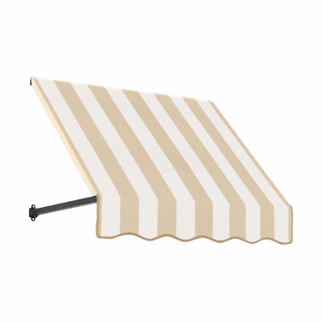Open-Sided Slope Awning: Acrylic Fabric, Aluminum, Wall Mounting, Linen/White, 40 1/2 in Overall Wd