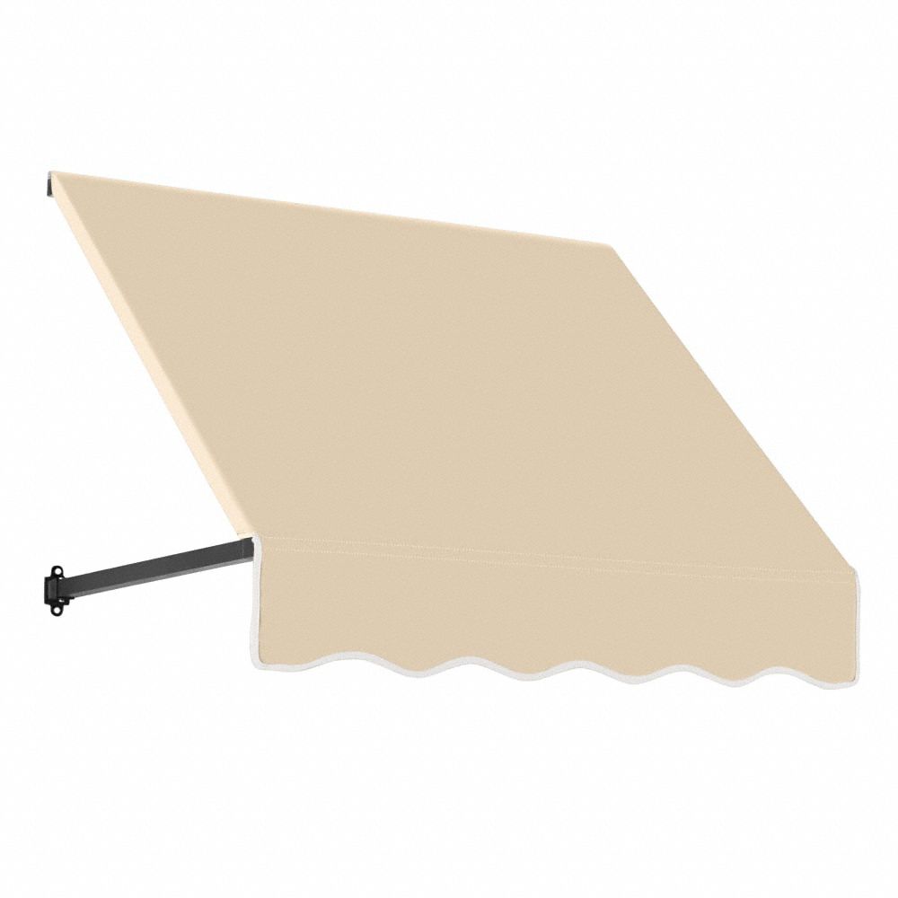 Open-Sided Slope Awning: Acrylic Fabric, Aluminum, Tan, 40 1/2 in Overall Wd, 56 in x 36 in