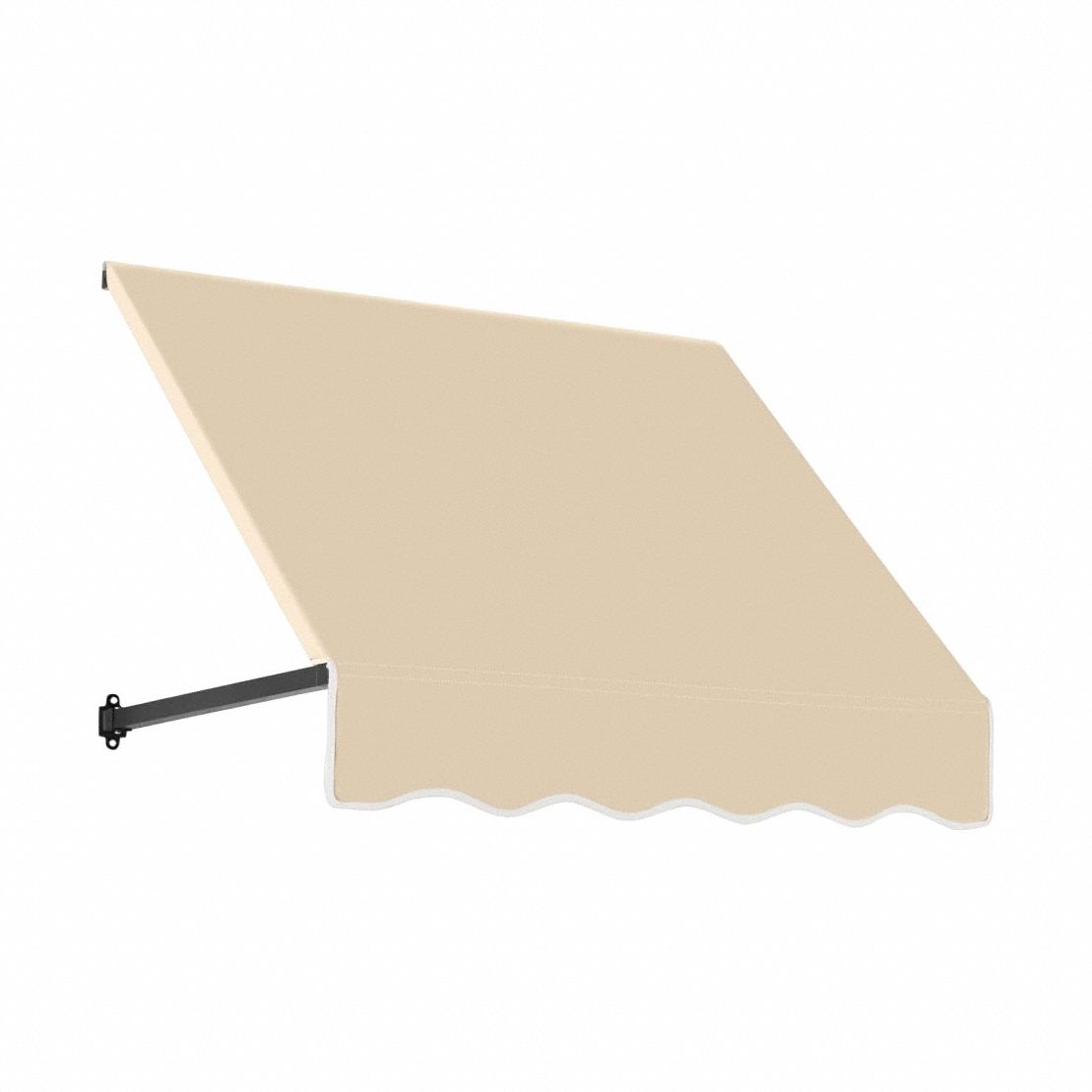 Open-Sided Slope Awning: Acrylic Fabric, Aluminum, Wall Mounting, Tan, 40 1/2 in Overall Wd