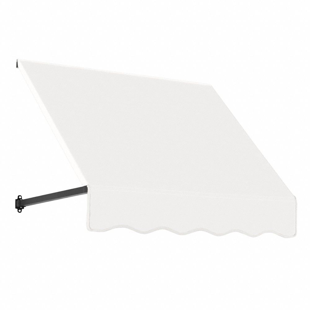 Open-Sided Slope Awning: Acrylic Fabric, Aluminum, White, 40 1/2 in Overall Wd, 56 in x 36 in