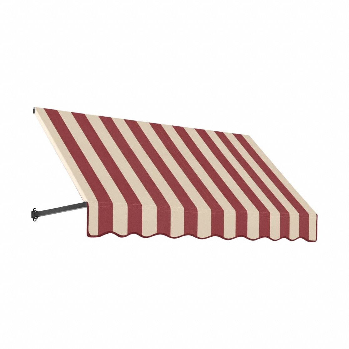 Open-Sided Slope Awning: Acrylic Fabric, Aluminum, Red/Tan, 148 1/2 in Overall Wd, 18 in x 24 in