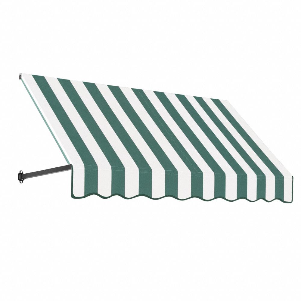 Open-Sided Slope Awning: Acrylic Fabric, Aluminum, Green/White, 100 1/2 in Overall Wd, 44 in x 48 in