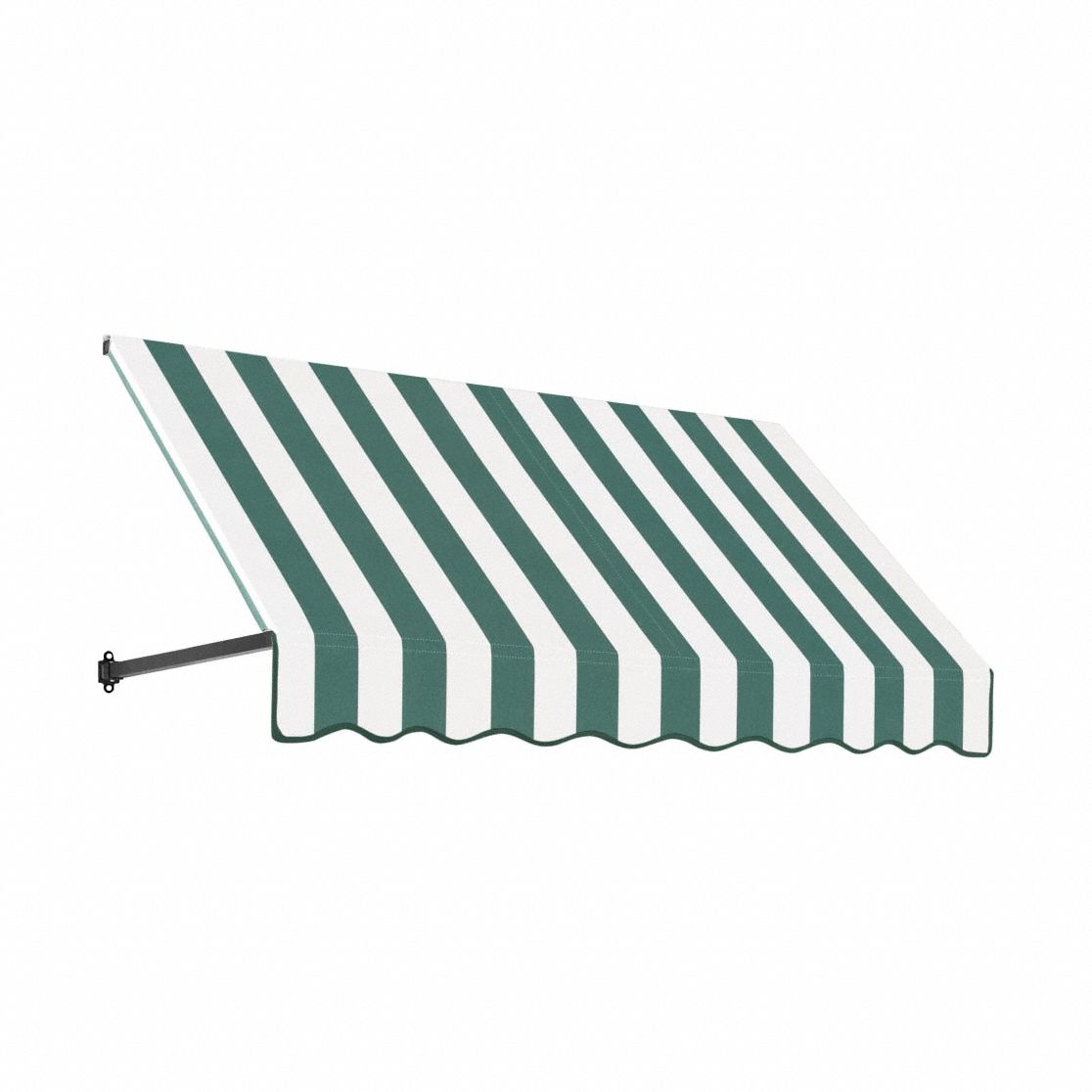 Open-Sided Slope Awning: Acrylic Fabric, Aluminum, Green/White, 148 1/2 in Overall Wd, 18 in x 24 in