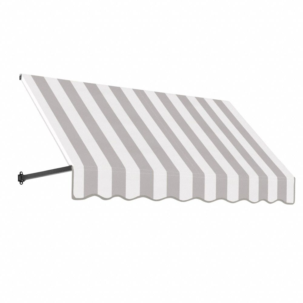 Open-Sided Slope Awning: Acrylic Fabric, Aluminum, Gray/White, 100 1/2 in Overall Wd, 44 in x 48 in