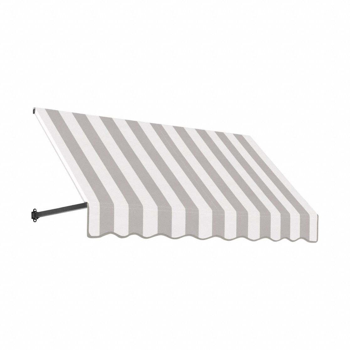 Open-Sided Slope Awning: Acrylic Fabric, Aluminum, Gray/White, 148 1/2 in Overall Wd, 18 in x 24 in