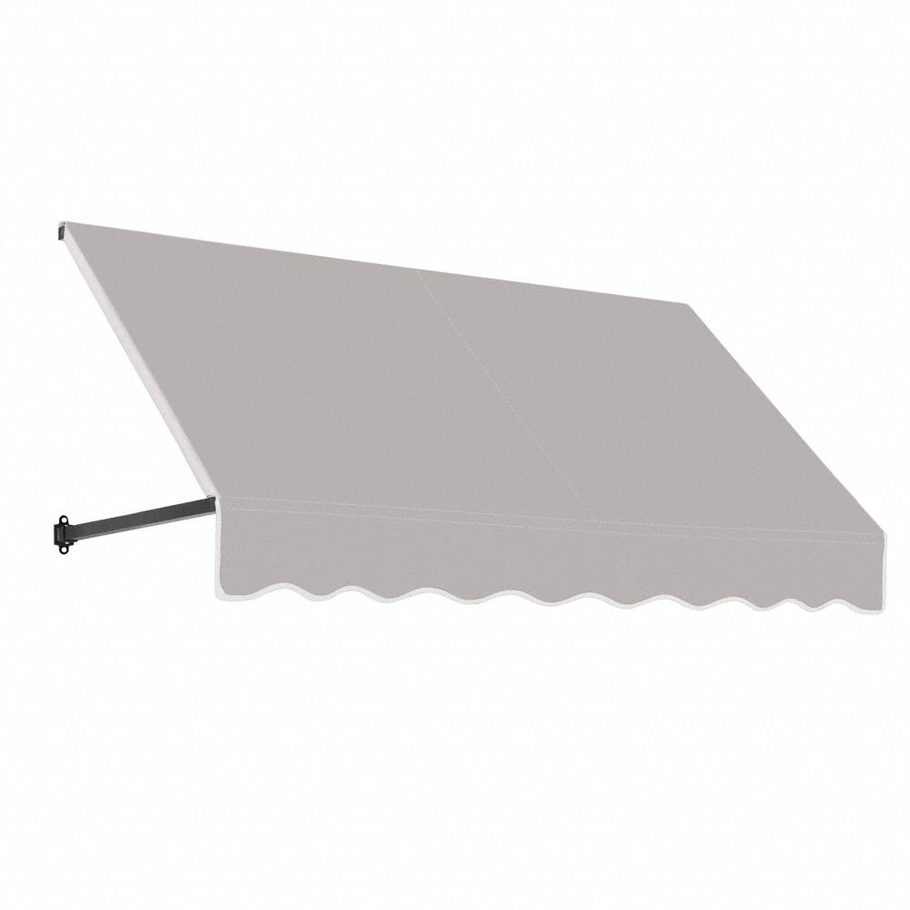 Open-Sided Slope Awning: Acrylic Fabric, Aluminum, Gray, 100 1/2 in Overall Wd, 44 in x 48 in