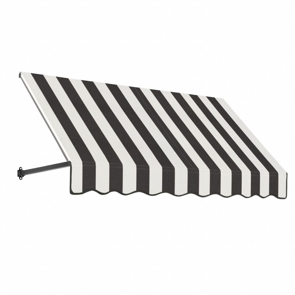 Open-Sided Slope Awning: Acrylic Fabric, Aluminum, Black/White, 100 1/2 in Overall Wd, 44 in x 48 in