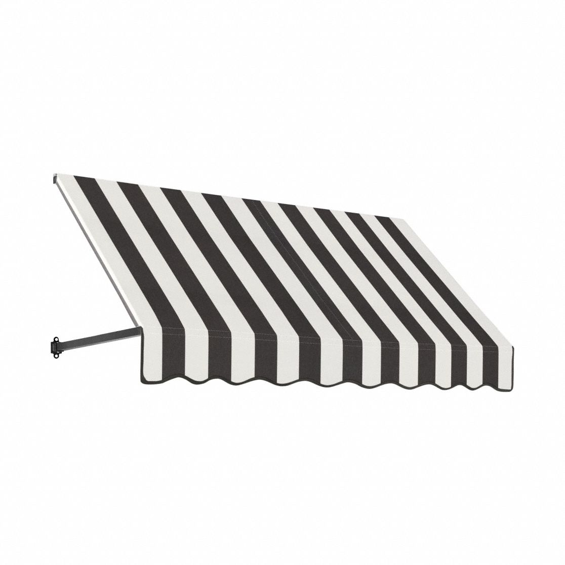 Open-Sided Slope Awning: Acrylic Fabric, Aluminum, Black/White, 148 1/2 in Overall Wd, 18 in x 24 in