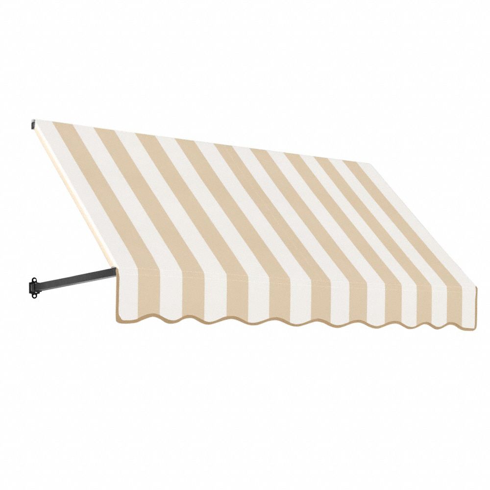 Open-Sided Slope Awning: Acrylic Fabric, Aluminum, Linen/White, 100 1/2 in Overall Wd, 44 in x 48 in
