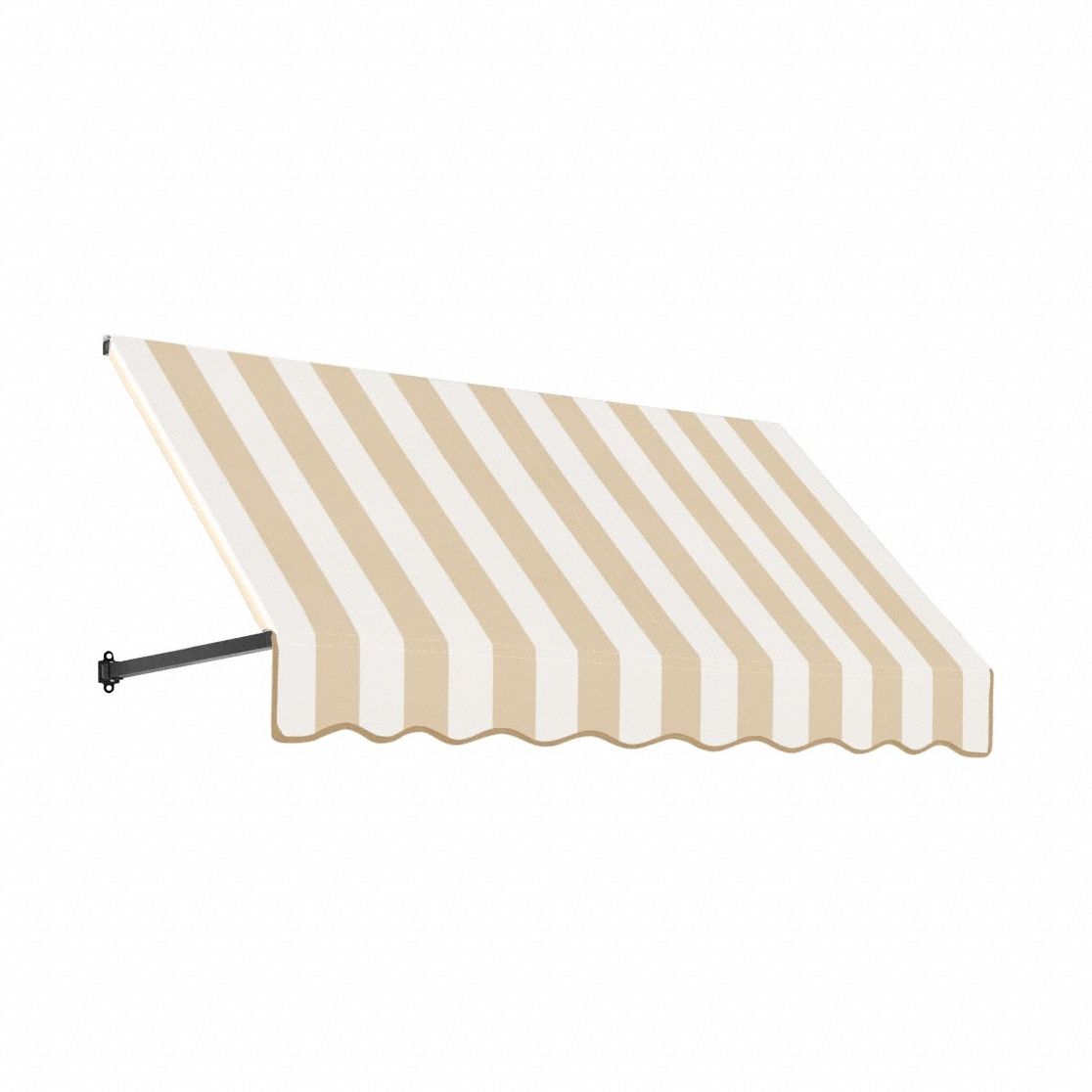 Open-Sided Slope Awning: Acrylic Fabric, Aluminum, Linen/White, 148 1/2 in Overall Wd, 18 in x 24 in