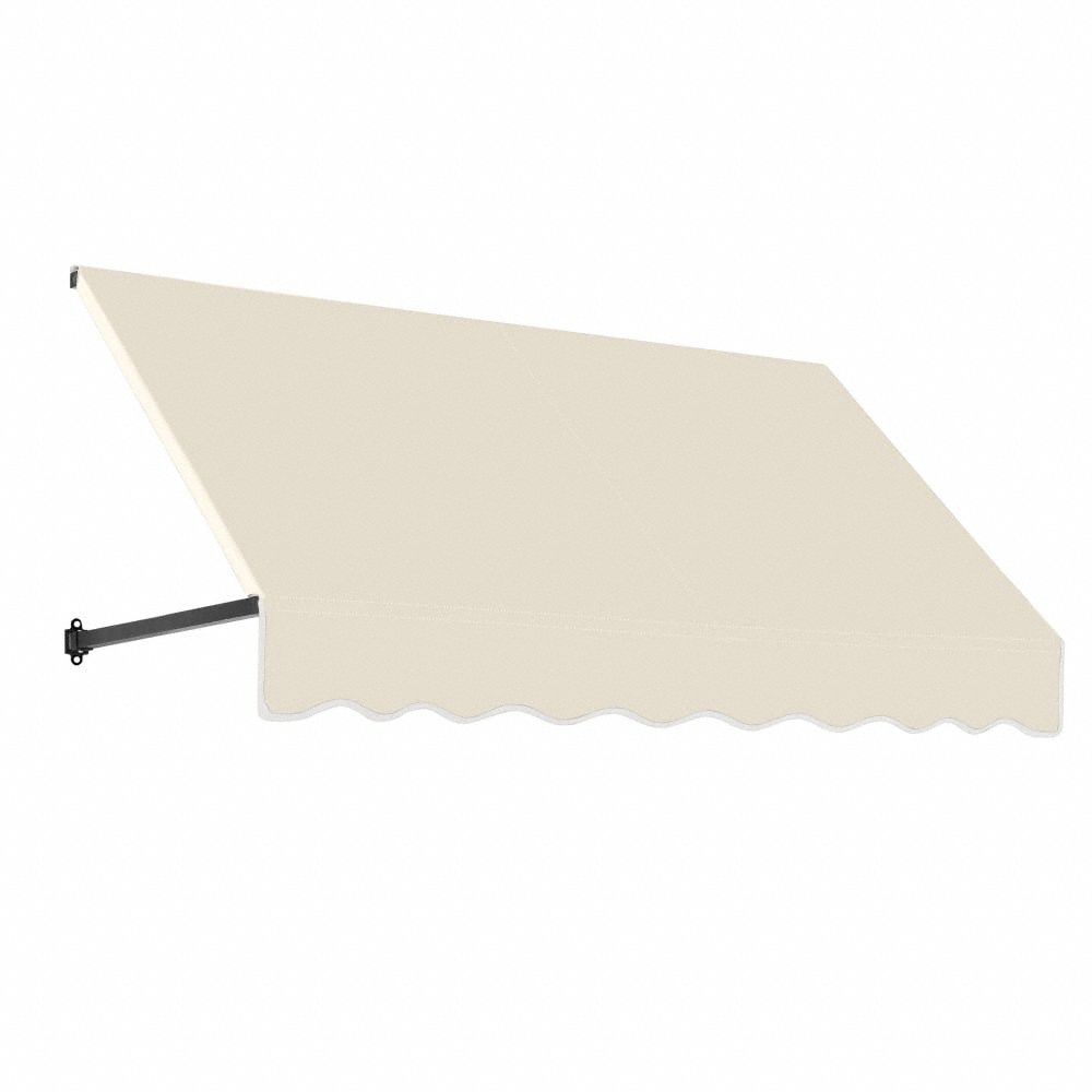 Open-Sided Slope Awning: Acrylic Fabric, Aluminum, Linen, 100 1/2 in Overall Wd, 44 in x 48 in