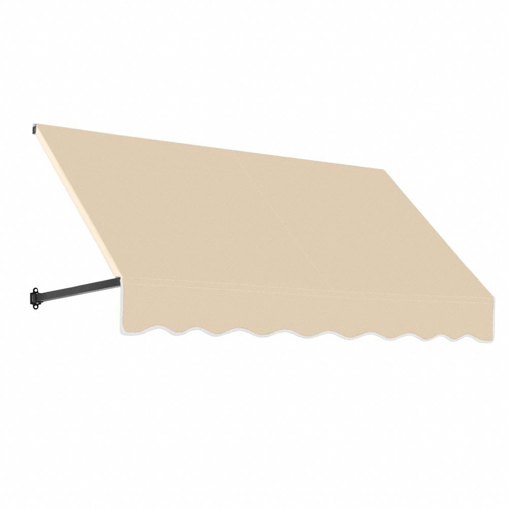 Open-Sided Slope Awning: Acrylic Fabric, Aluminum, Tan, 100 1/2 in Overall Wd, 44 in x 48 in