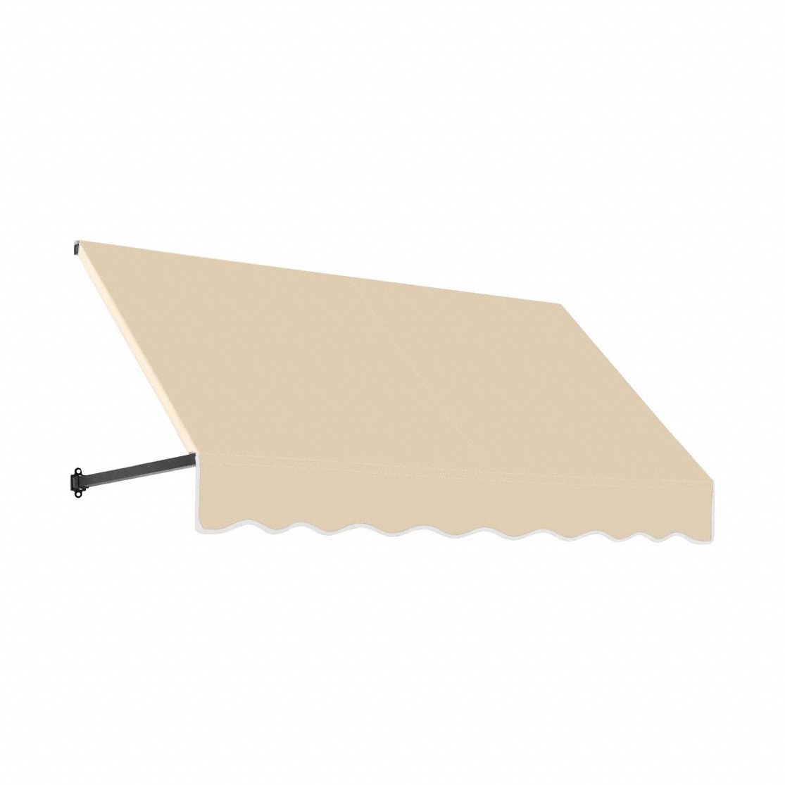 Open-Sided Slope Awning: Acrylic Fabric, Aluminum, Tan, 148 1/2 in Overall Wd, 18 in x 24 in