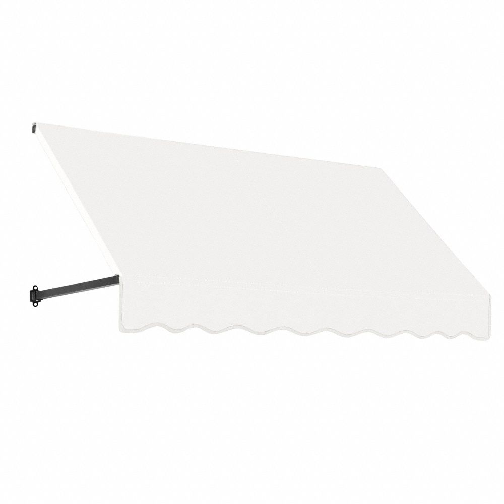 Open-Sided Slope Awning: Acrylic Fabric, Aluminum, White, 100 1/2 in Overall Wd, 44 in x 48 in