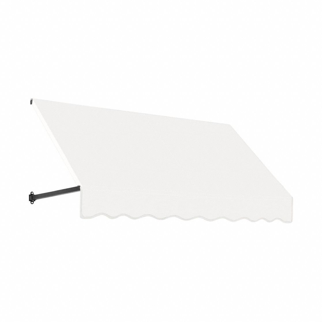 Open-Sided Slope Awning: Acrylic Fabric, Aluminum, White, 148 1/2 in Overall Wd, 18 in x 24 in