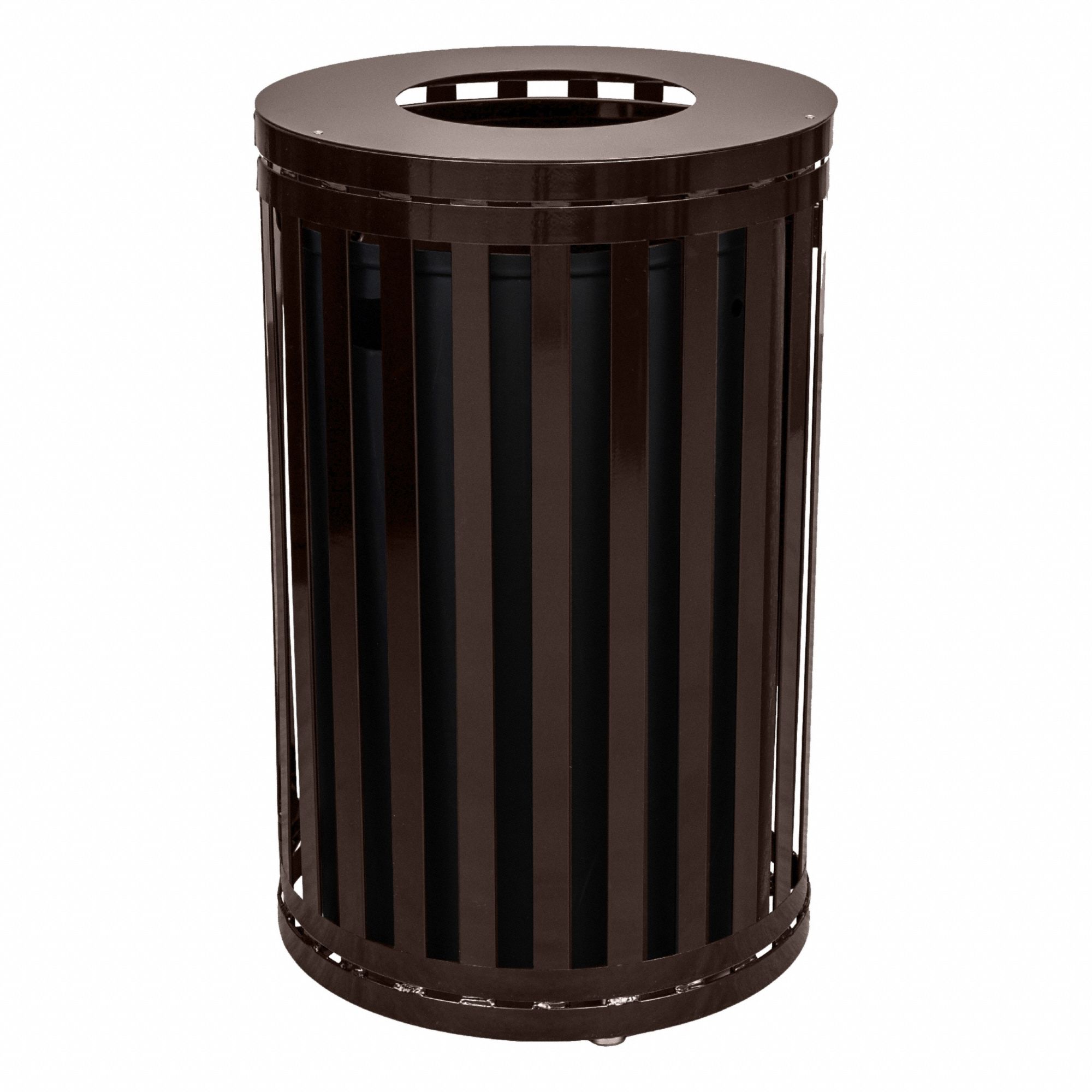 Trash Can: Round, Open Top, 45 gal Container Capacity, 23 in Overall Dia, 23 in, Steel