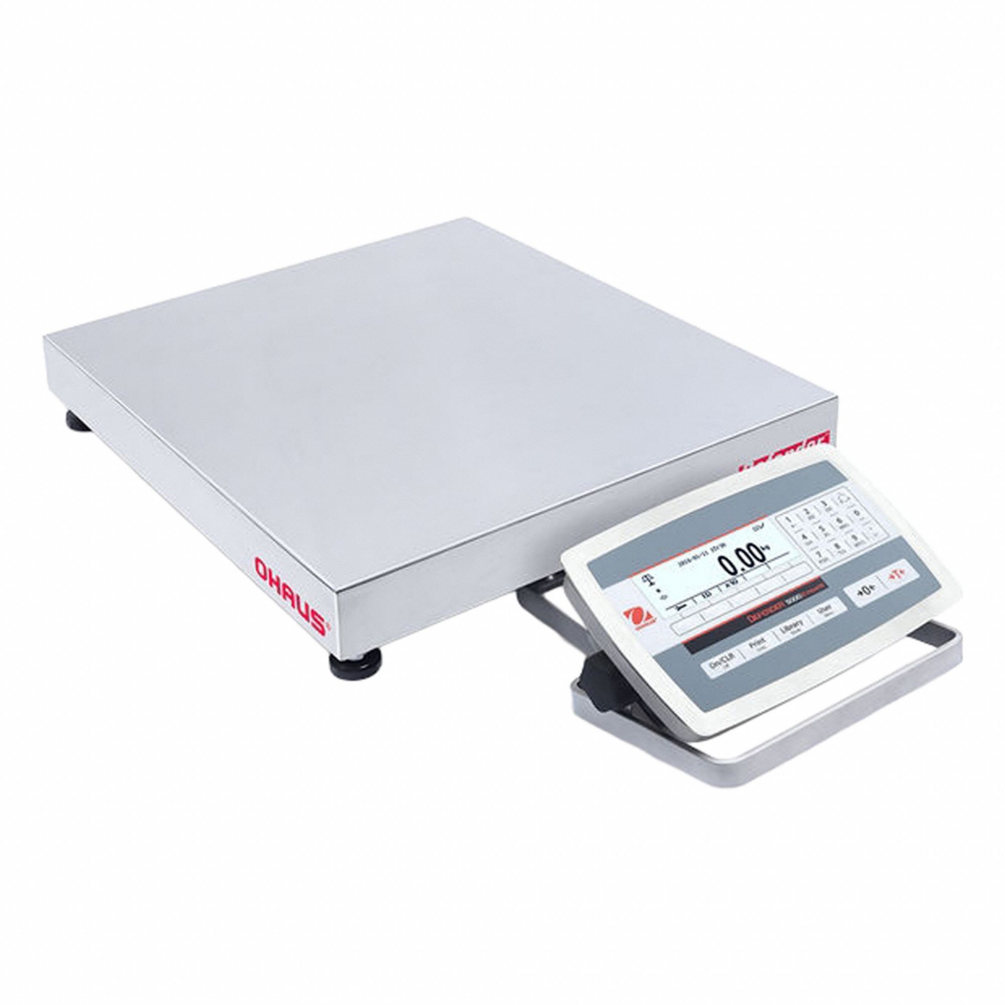 OHAUS Industrial Bench Scale: 18 in x 18 in, IP67/IP68, Front-Mounted, 100 lb Wt Capacity - Imperial (MPN D52XW50WQL5). Key specifications — attr1341383: Analog Output; attr1341384: 0.005 lb/2 g; attr1341400: OHAUS; attr1383935: Stainless Steel.