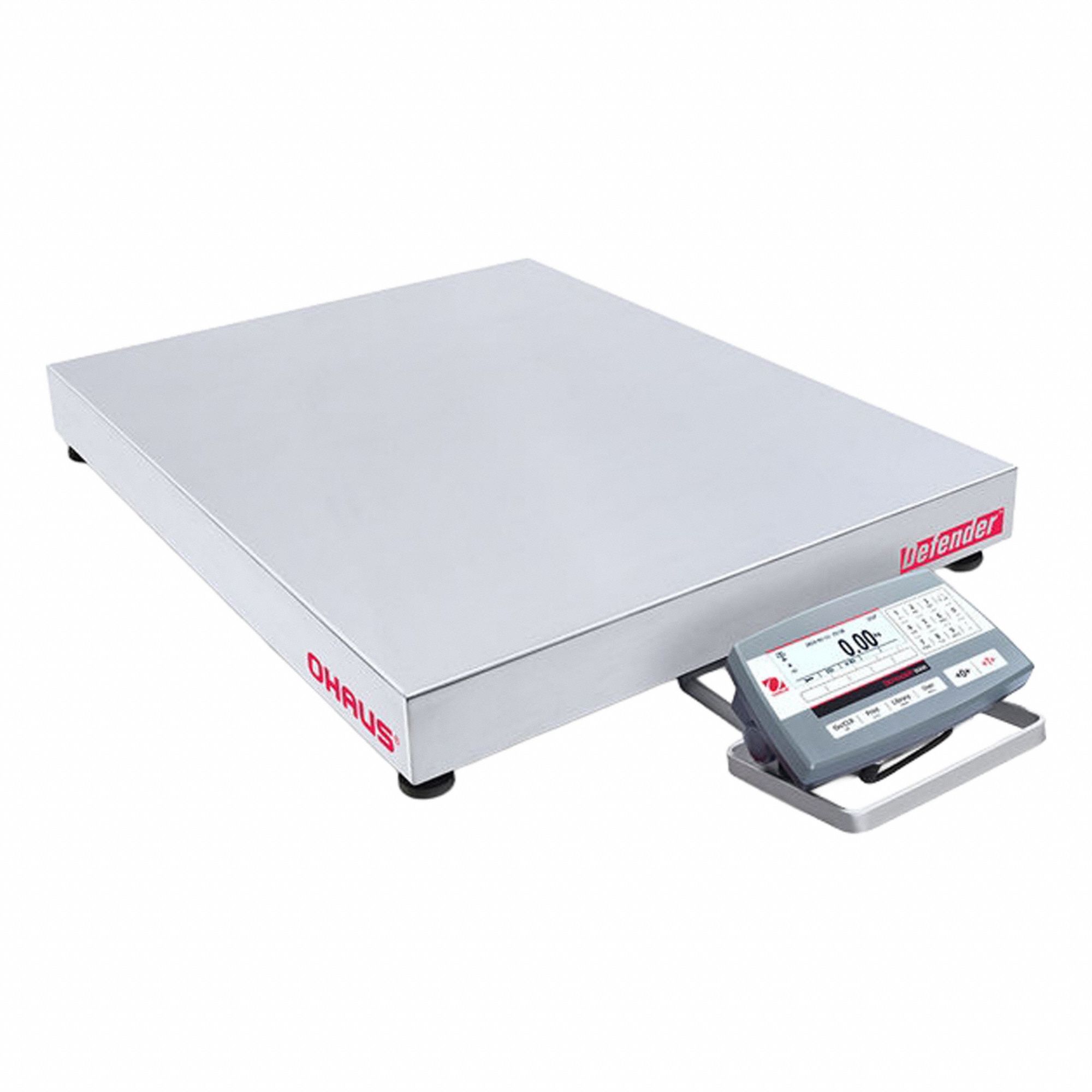 OHAUS Industrial Bench Scale: 24 in x 24 in, Not IP Rated, Front-Mounted, Stainless Steel (MPN D52P125RQV5). Key specifications — attr1341383: RS-485; attr1341384: 0.005 lb/2 g; attr1341400: OHAUS; attr1383935: Stainless Steel.