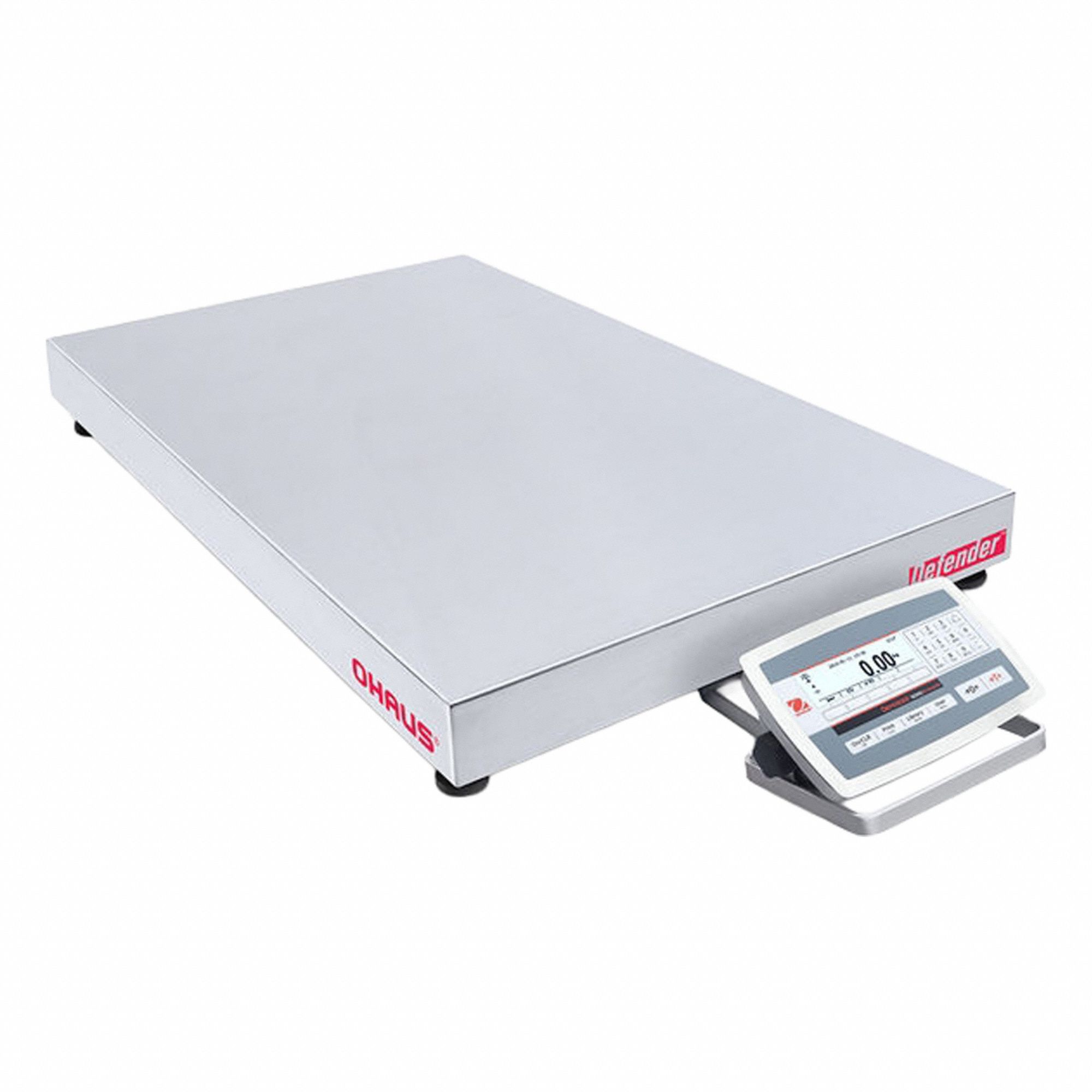 OHAUS Industrial Bench Scale: 23 5/8 in x 31 1/2 in, IP67/IP68, Front-Mounted, Stainless Steel (MPN D52XW125RTV5). Key specifications — attr1341383: Bluetooth; attr1341384: 0.01 lb/5 g; attr1341400: OHAUS; attr1383935: Stainless Steel.