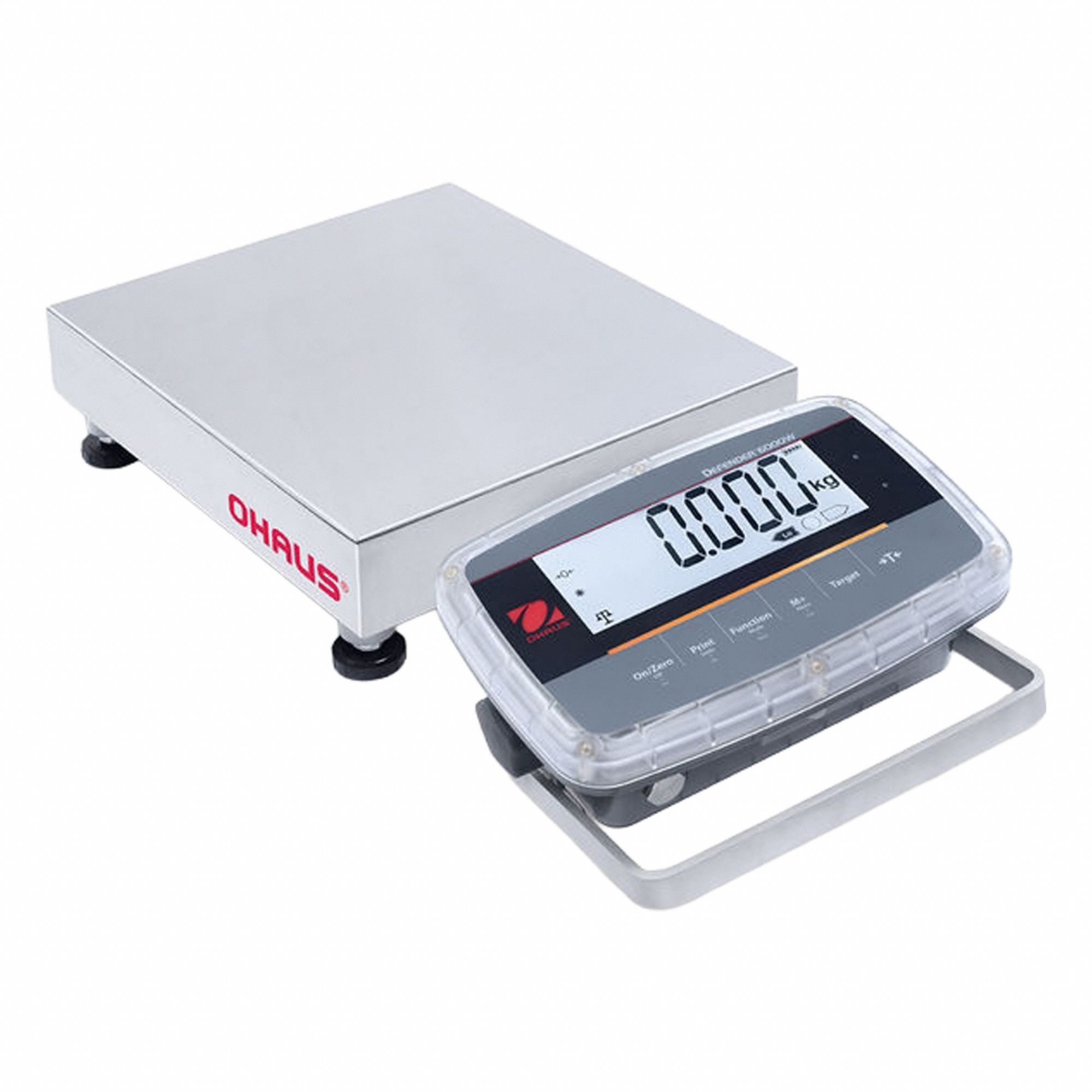 OHAUS Industrial Bench Scale: 10 in x 10 in, IP68/IP69K, Front-Mounted, 25 lb Wt Capacity - Imperial (MPN D61PW12WQS5). Key specifications — attr1341383: Infrared Communication Kit; attr1341384: 0.001 lb/0.5 g; attr1341400: OHAUS; attr1383935: Stainless Steel.