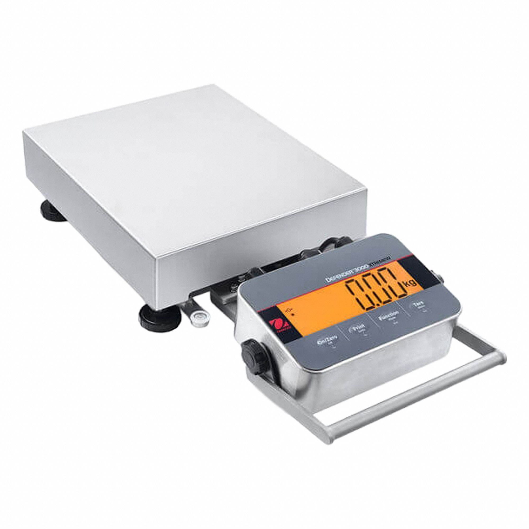 OHAUS Industrial Bench Scale: 12 in x 14 in, IP65/IP66, Front-Mounted, 150 lb Wt Capacity - Imperial (MPN i-D33XW75B1R5 AM). Key specifications — attr1341383: RS-232; attr1341384: 0.02 lb/10 g; attr1341400: OHAUS; attr1383935: Stainless Steel.