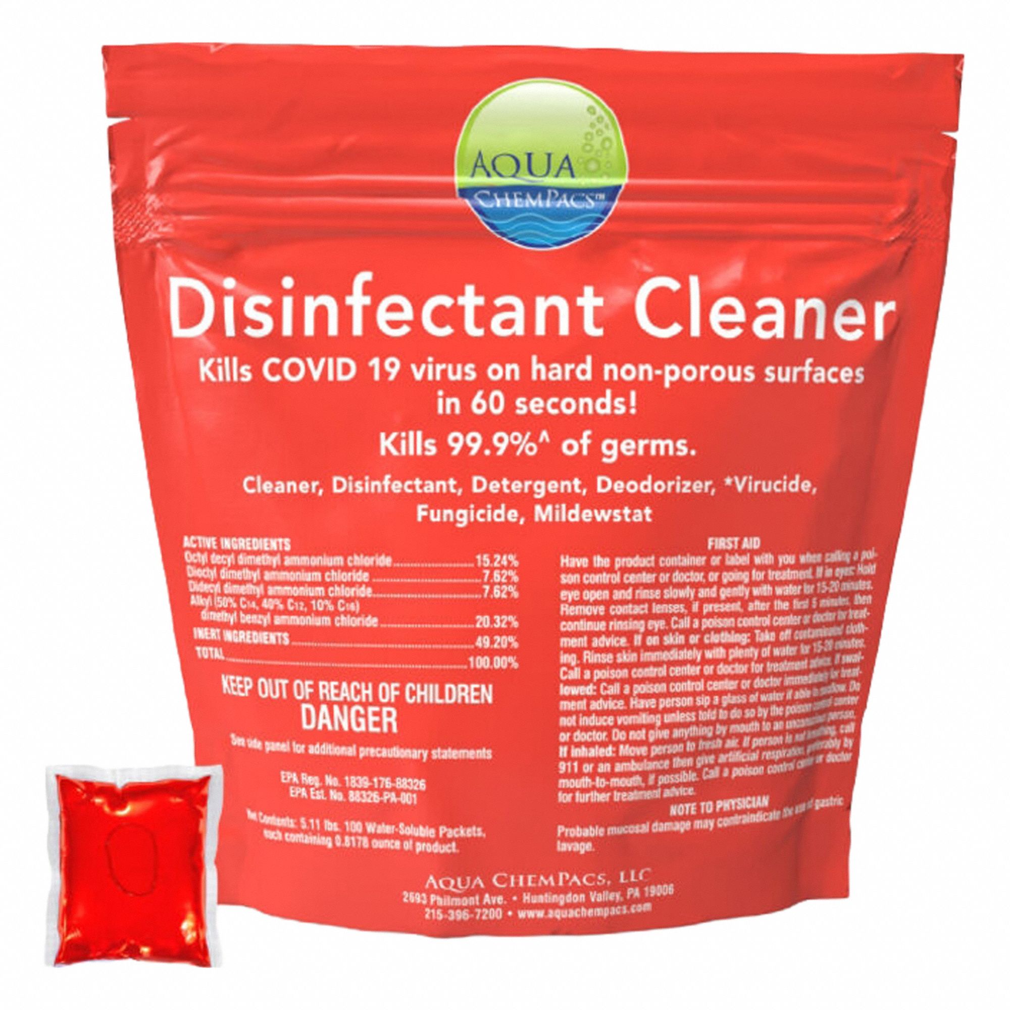 Aqua ChemPacs(TM) Disinfectant Cleaner