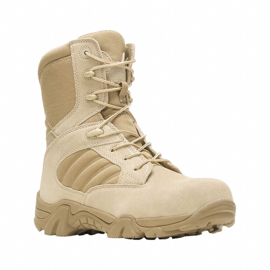 Military/Tactical Boot: Men's, 10-1/2, EW, 8 in Ht, Desert Tan, E02276, Side Zipper, 1 PR
