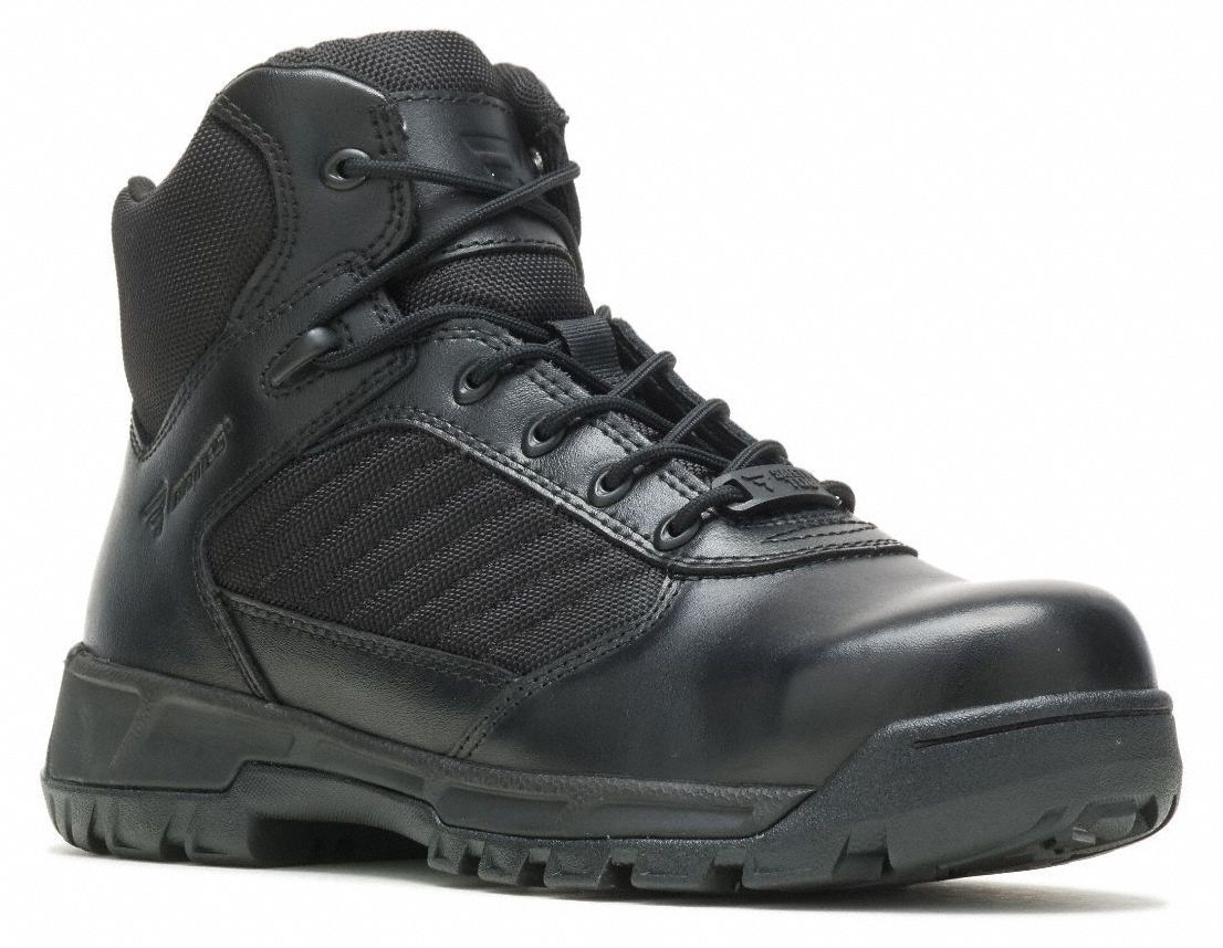 Military/Tactical Boot: Men's, 10-1/2, EW, 6 in Ht, Black, E03164, Side Zipper, Round, 1 PR