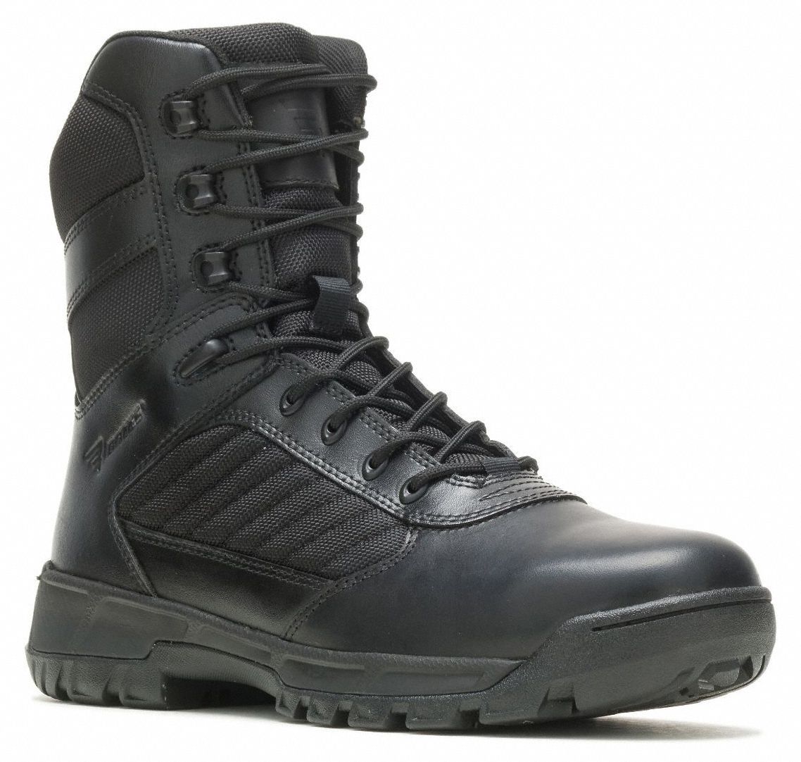 Military/Tactical Boot: Men's, 10-1/2, EW, 8 in Ht, Black, E03180, Side Zipper, Plain, 1 PR