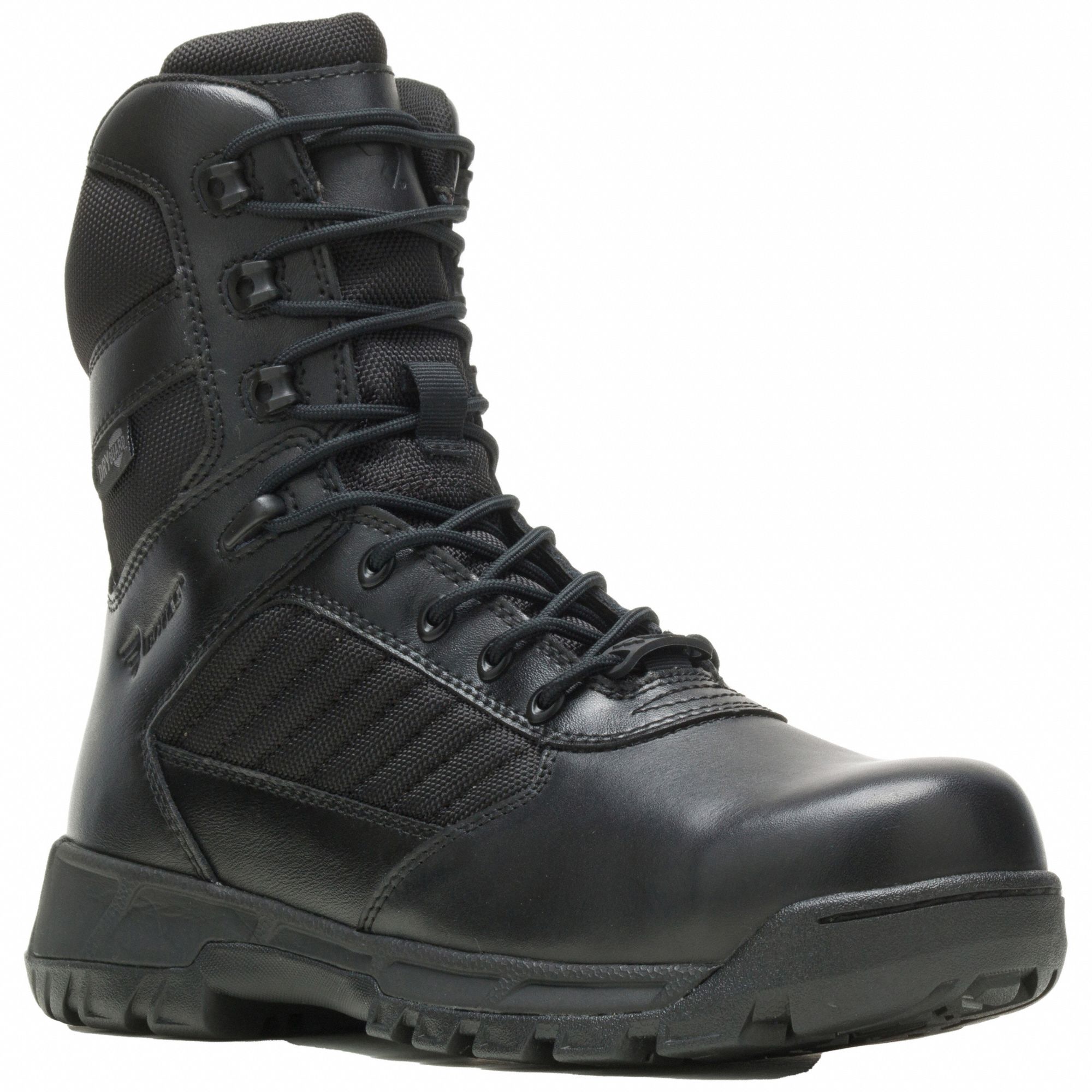 Military/Tactical Boot: Men's, 10-1/2, EW, 8 in Ht, Black, E03182, Side Zipper, Plain, 1 PR