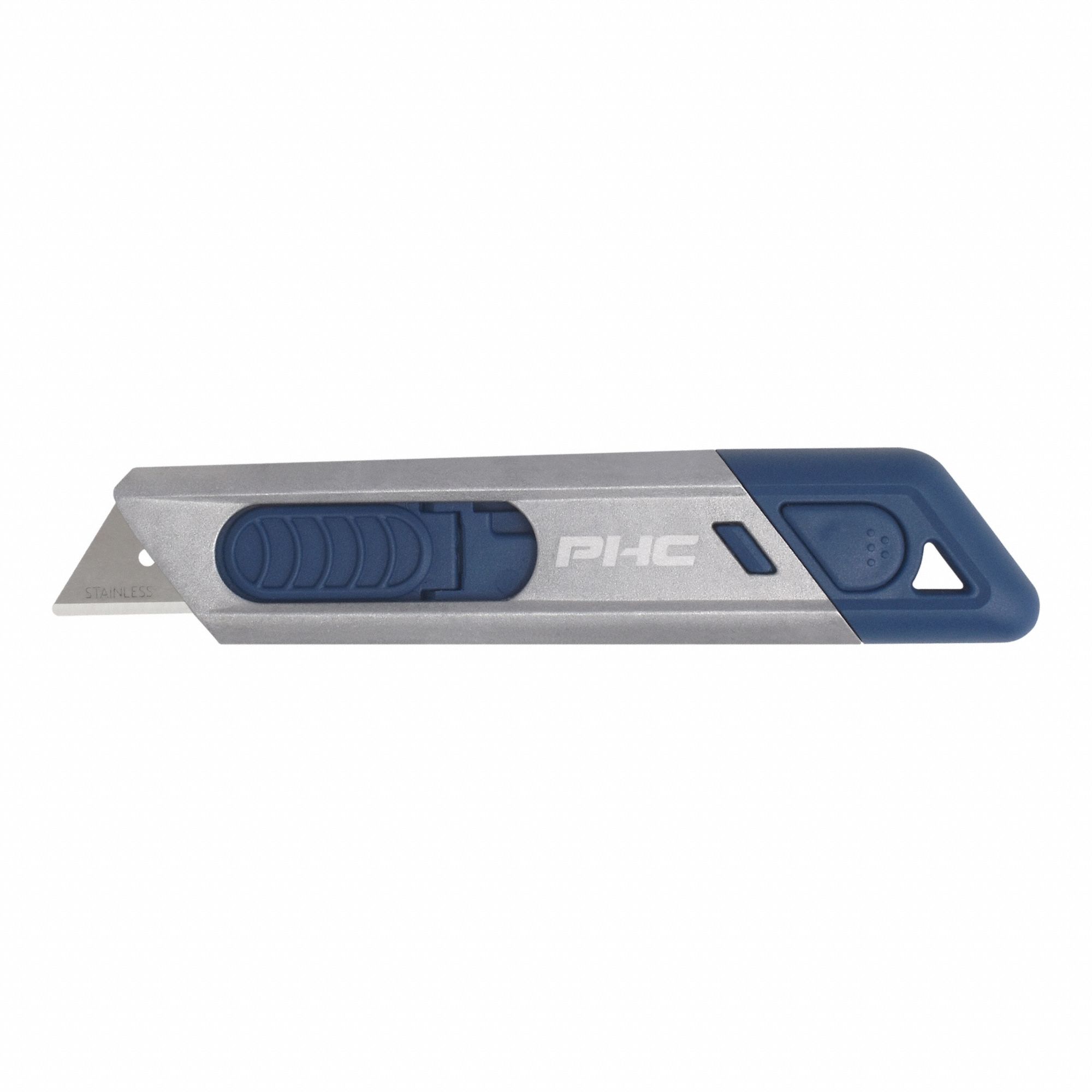 Utility Knife: 6 in Overall Lg, Textured, 1 1/4 in Overall Wd, Metal, Blue