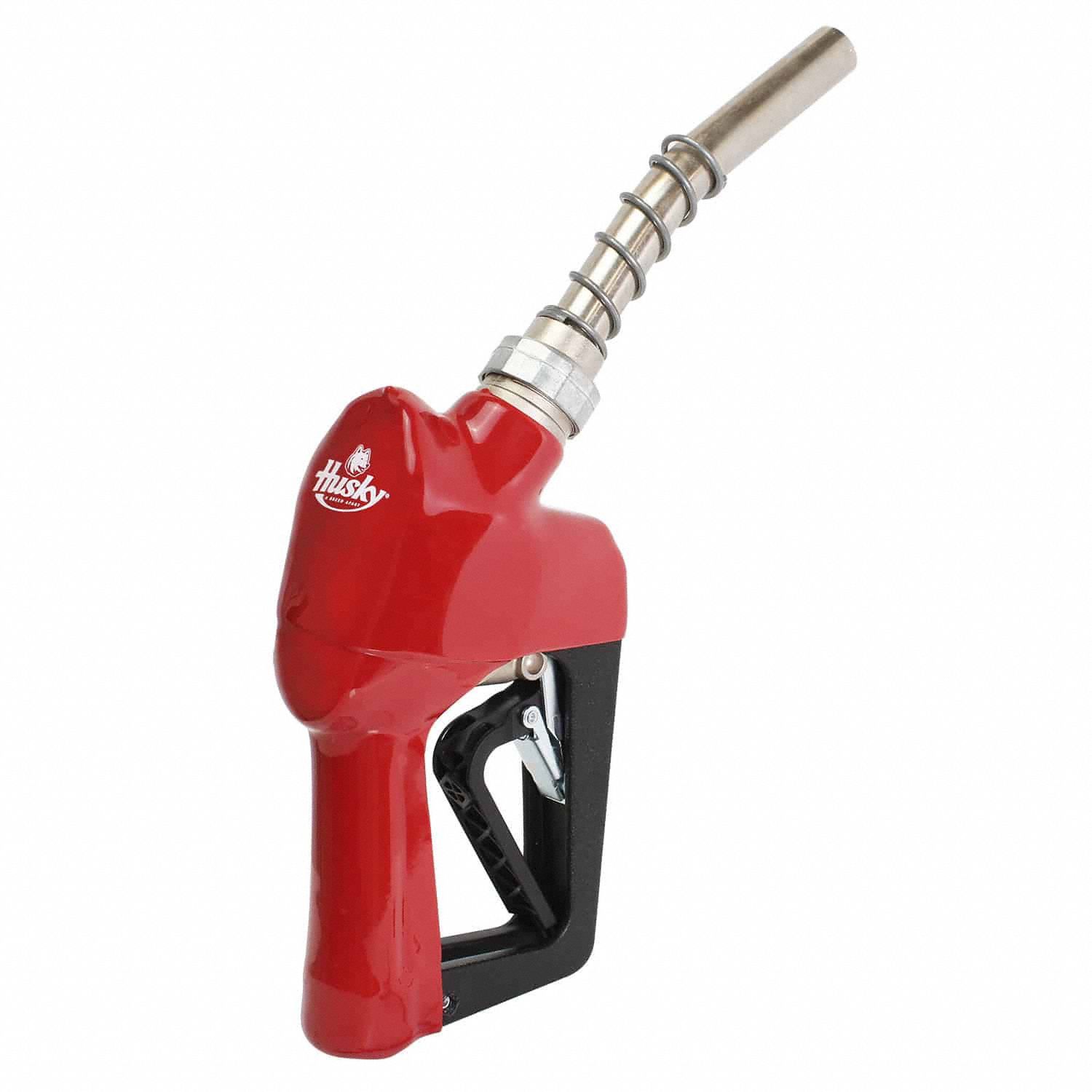 HUSKY Wine/Whiskey Nozzle: Auto, No Meter Included, 15 gpm Max. Flow Rate, Pressure Activated (MPN E840004N-02). Key specifications — Nozzle Body Material: Aluminum; Brand: HUSKY; Spout Material: Aluminum; Nozzle Extension Type: Rigid.