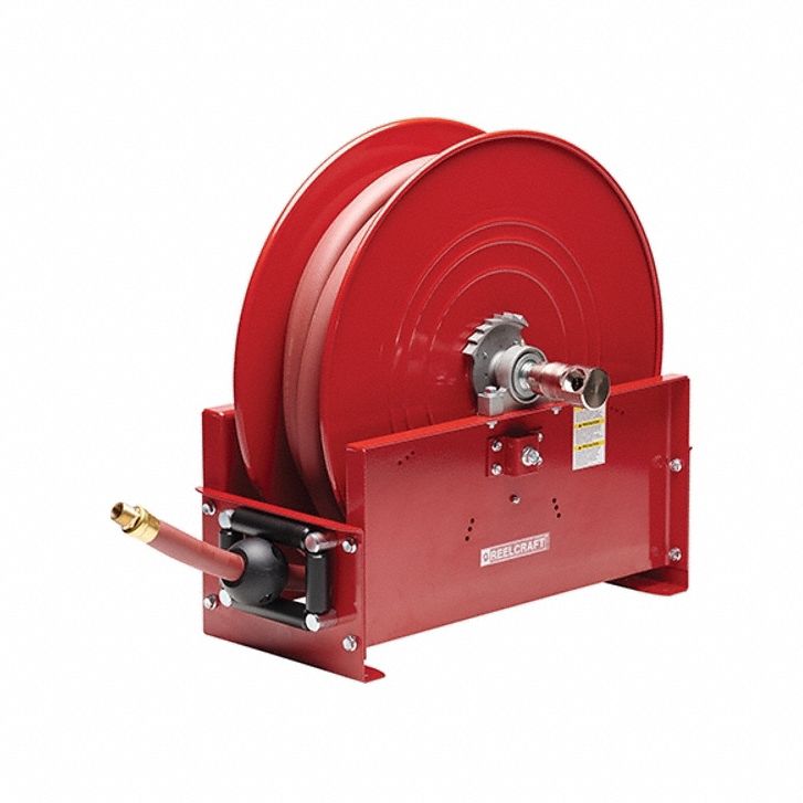 Hose Reel: 50 ft (1 in I.D.), 3/4 in MNPT, 250 psi Max Op Pressure, Steel, Red, Includes Hose