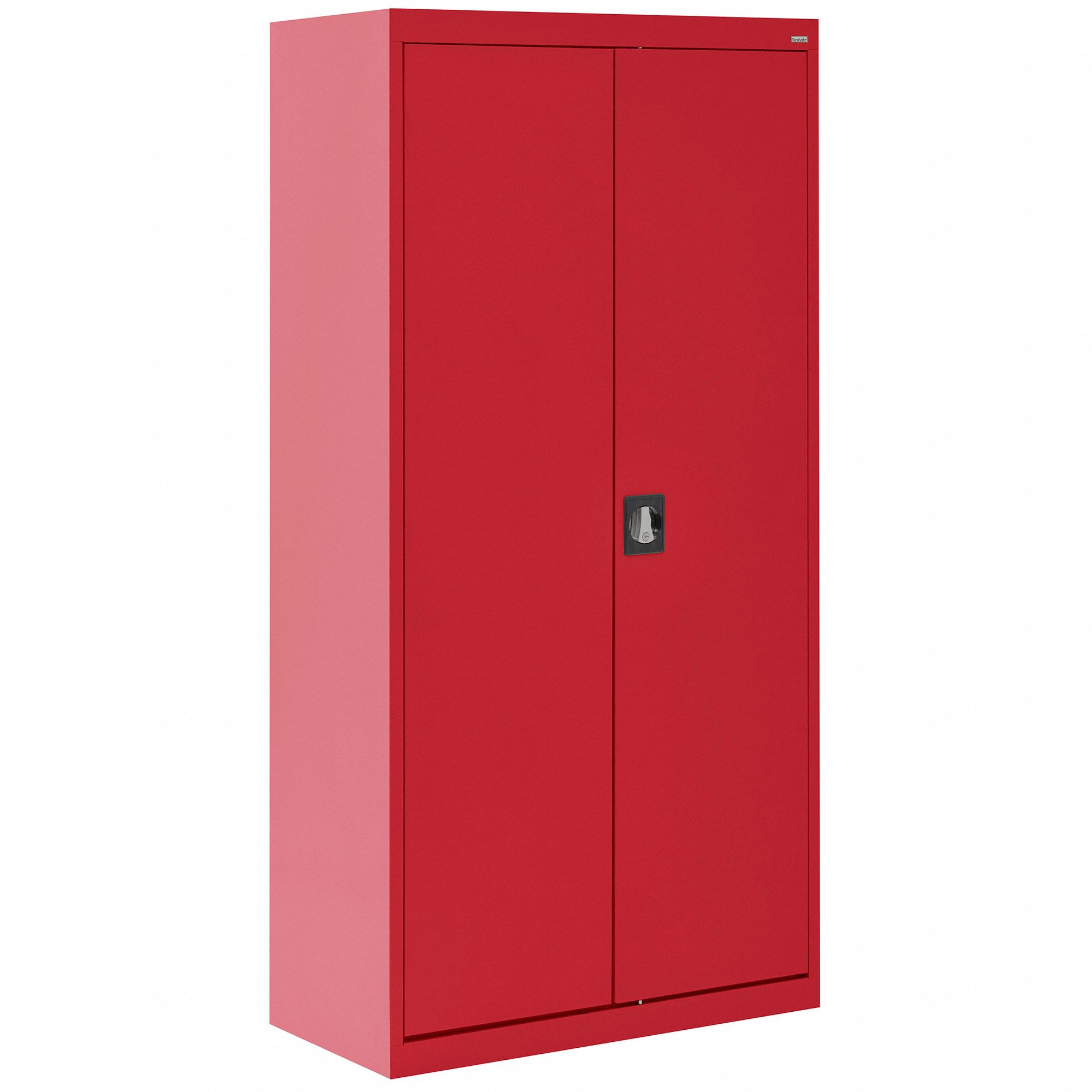 Wardrobe Cabinet: 36 in x 24 in x 72 in, 1 Adj Shelf, Recessed Handle & Keyed, Frame, Red