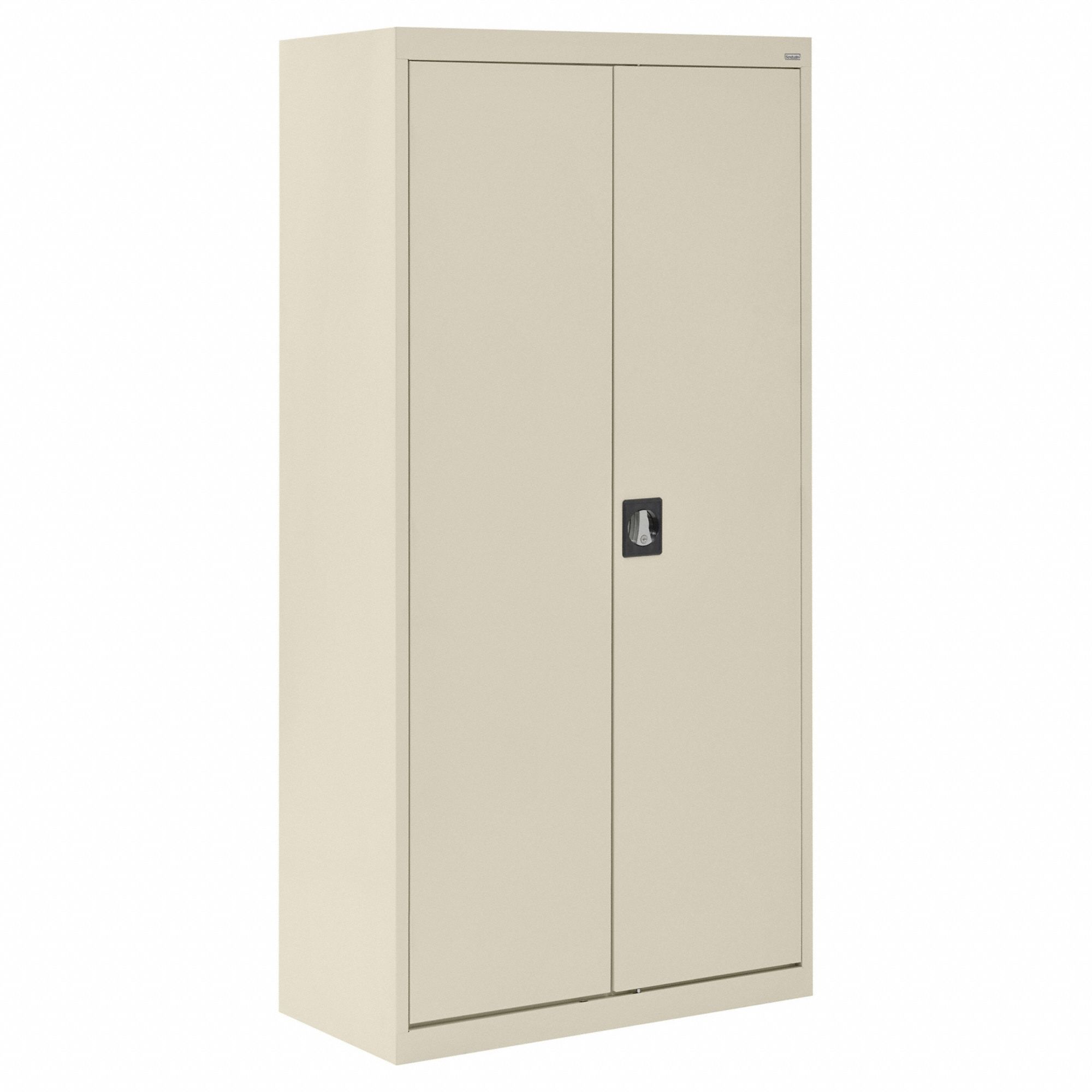 Wardrobe Cabinet: 36 in x 24 in x 72 in, 1 Adj Shelf, Recessed Handle & Keyed, Frame, Tan