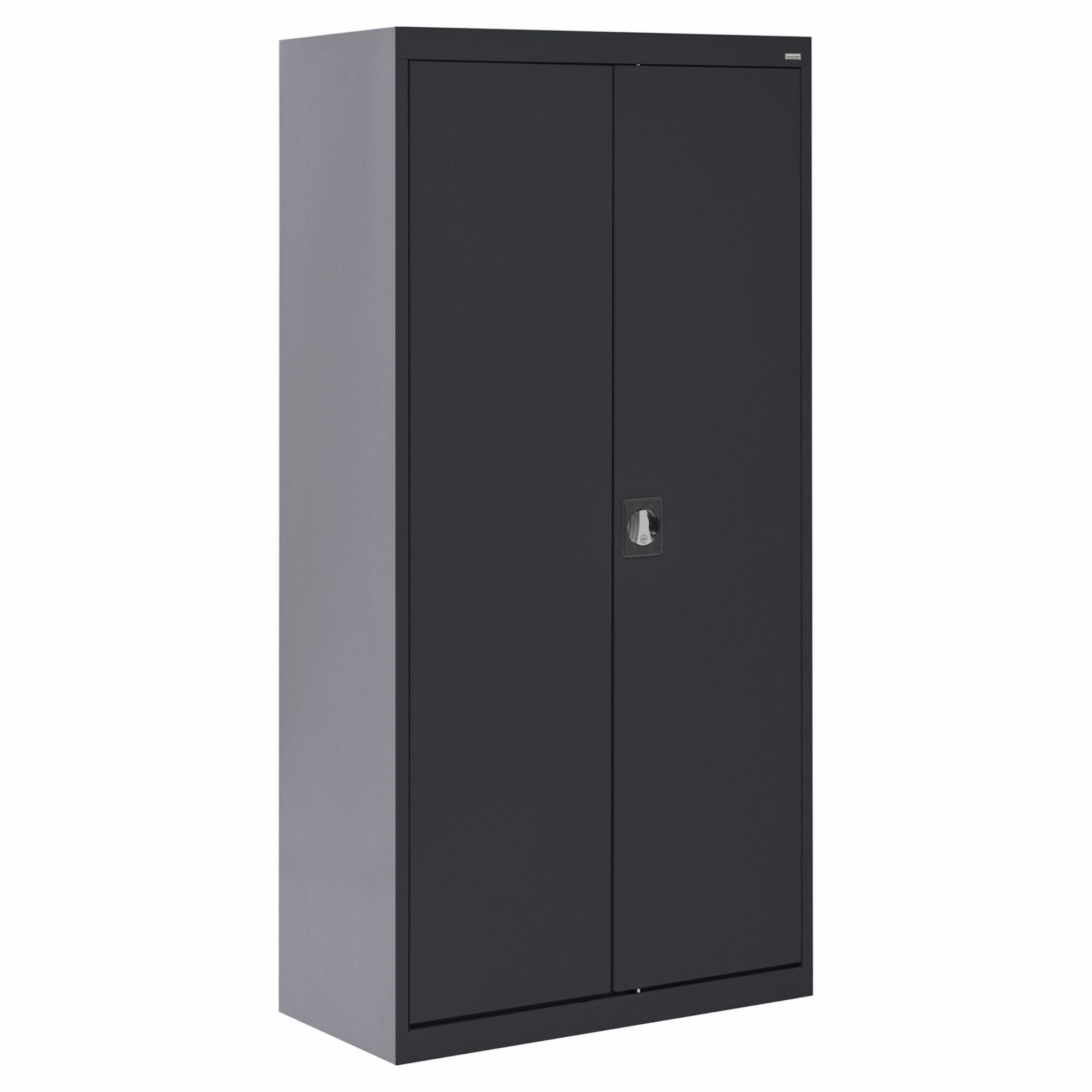 Wardrobe Cabinet: 36 in x 24 in x 72 in, 1 Adj Shelf, Recessed Handle & Keyed, Frame, Black