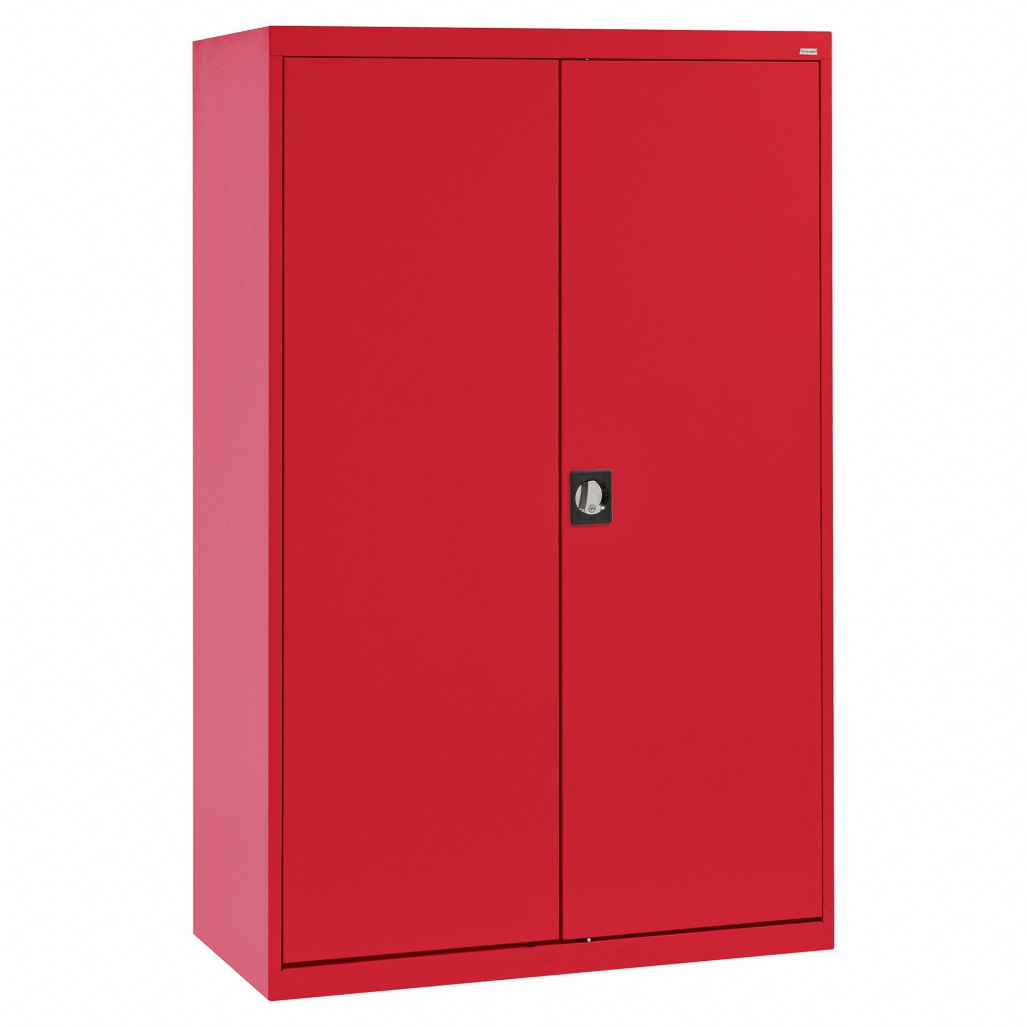 Wardrobe Cabinet: 46 in x 24 in x 72 in, 1 Adj Shelf, Recessed Handle & Keyed, Frame, Red